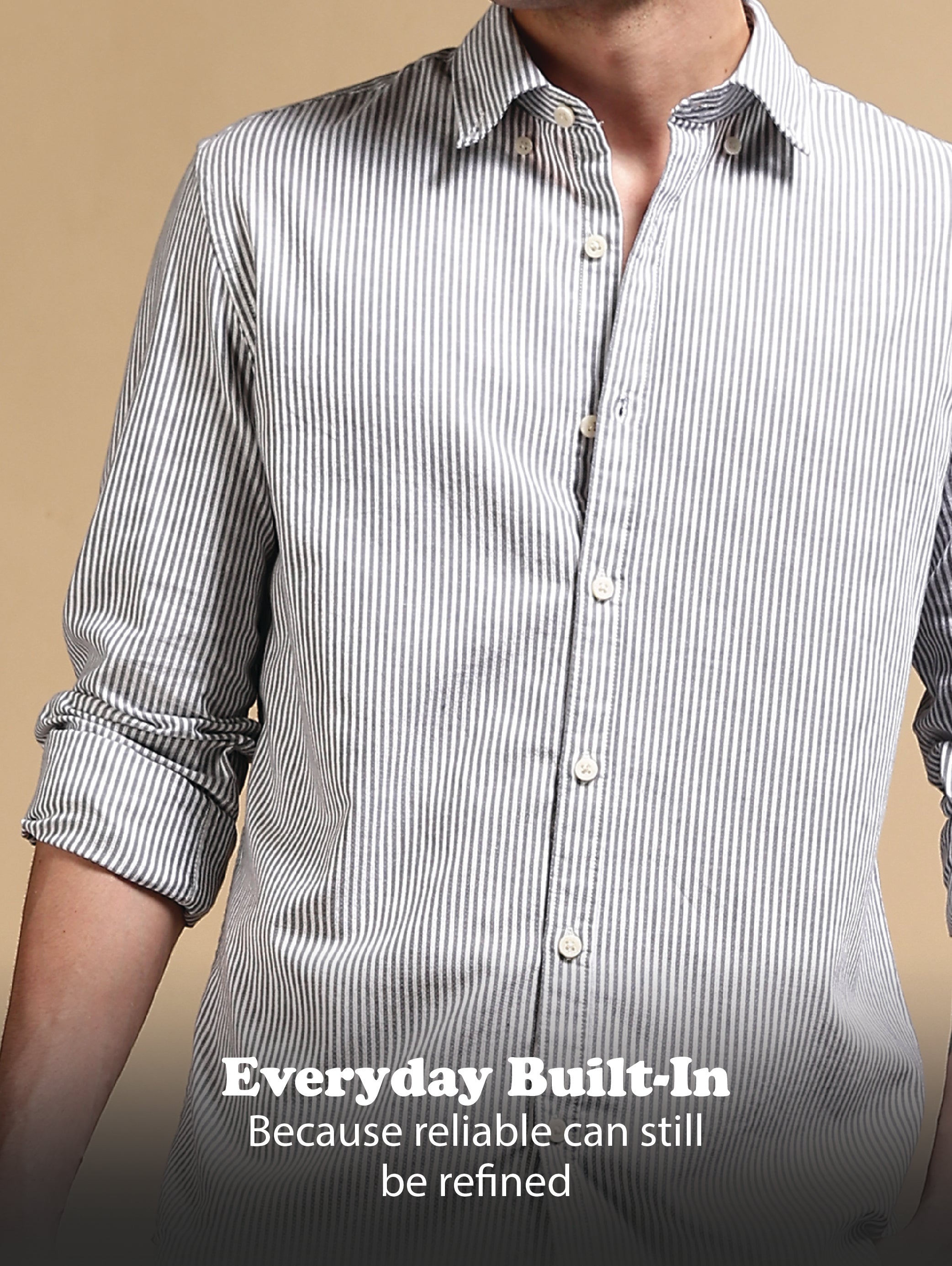 Men Black Cotton Oxford Slim Fit Striped Shirt