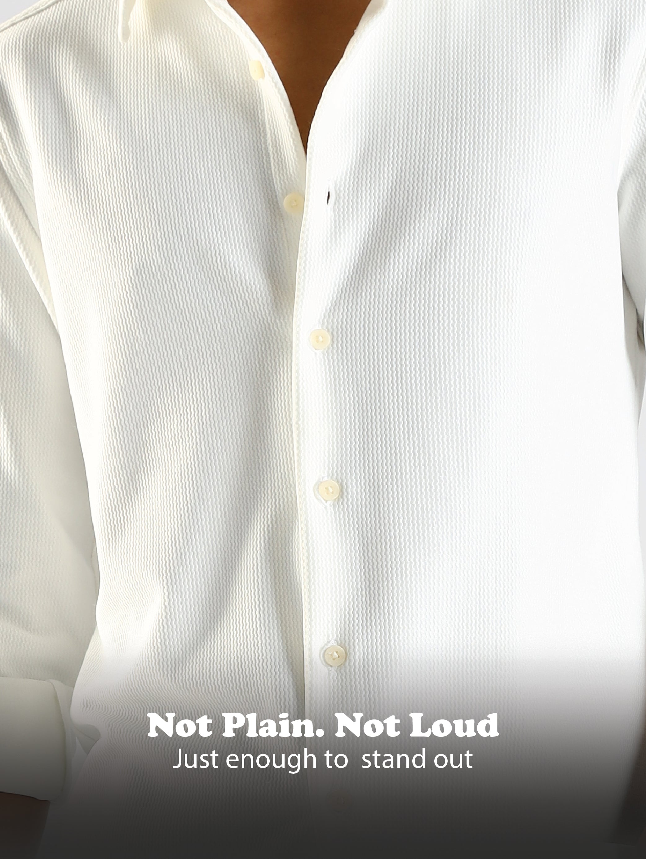 Men White Textured Spread Collar Shirt