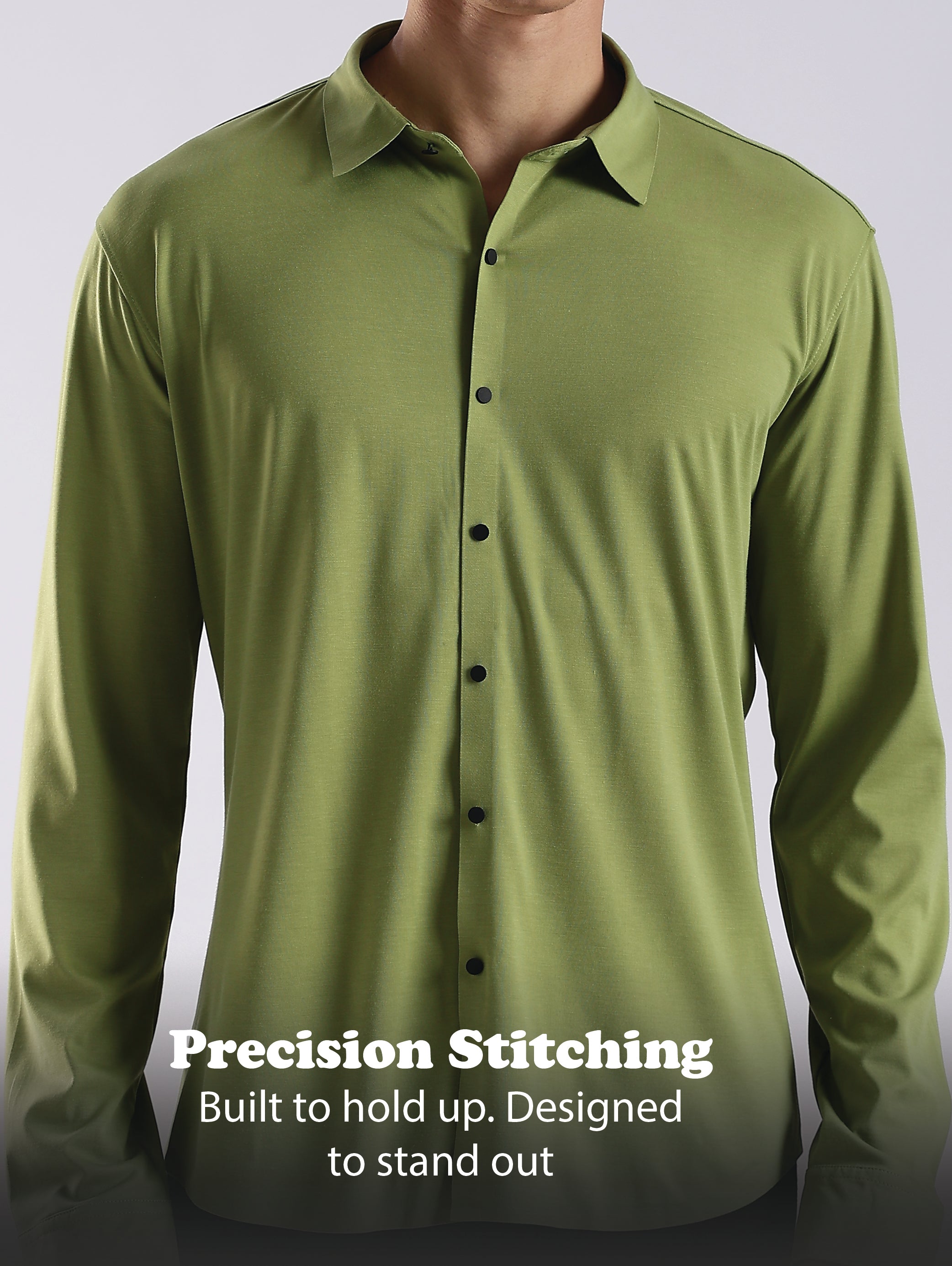 Men Green Knitted Slim Fit Shirt