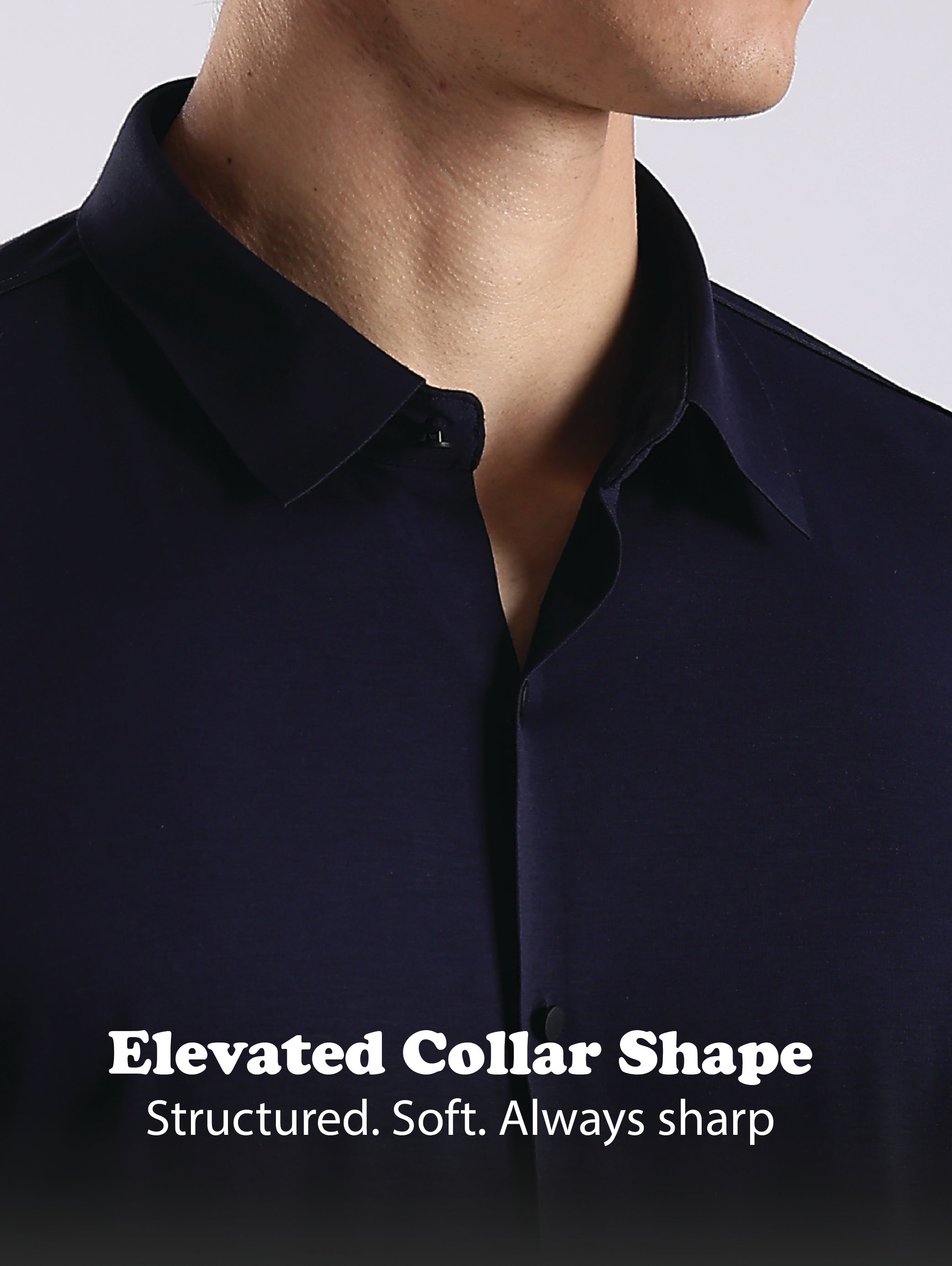 Men Navy Blue Knitted Slim Fit Shirt