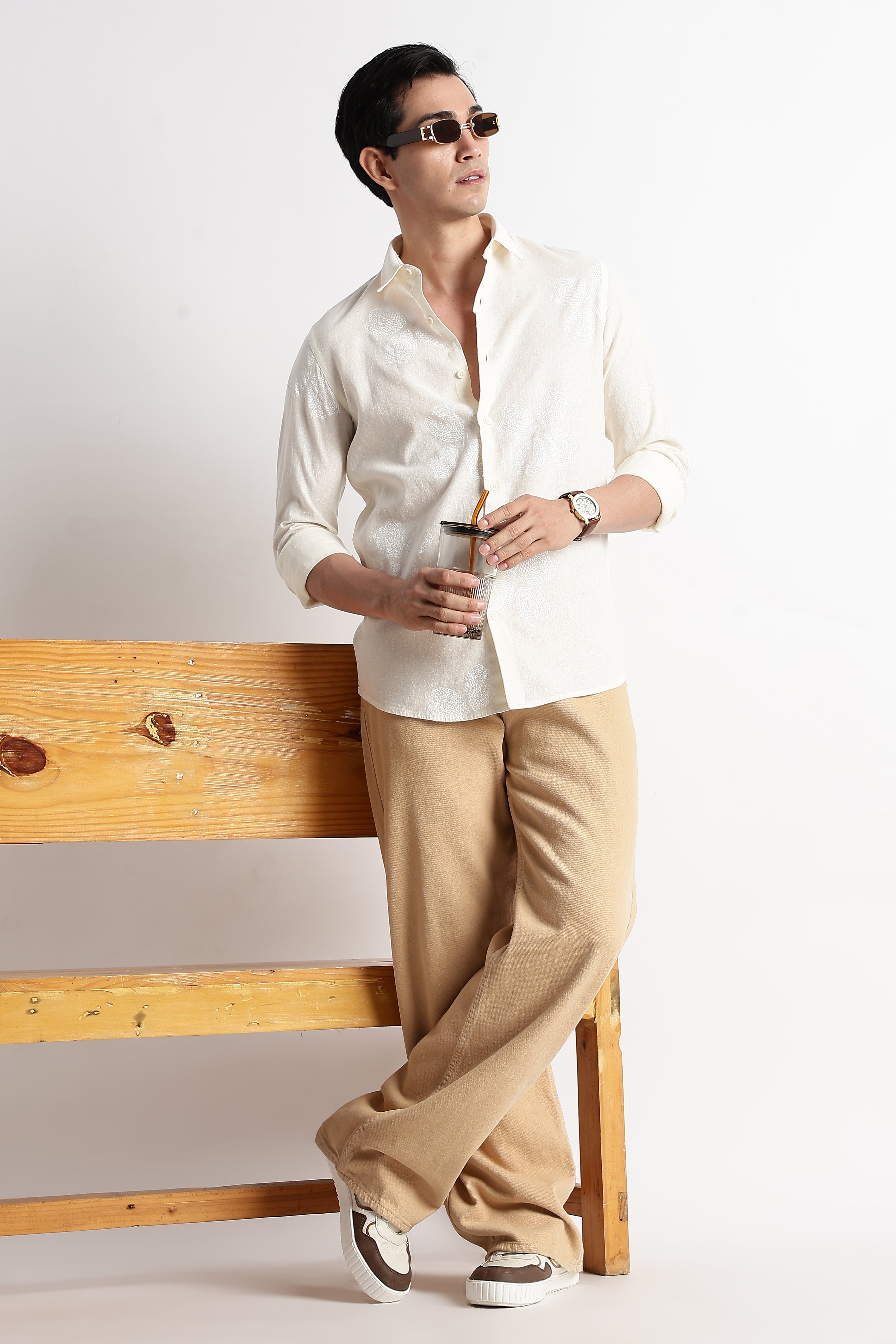 Men Geo-Printed Cotton Linen Shirt