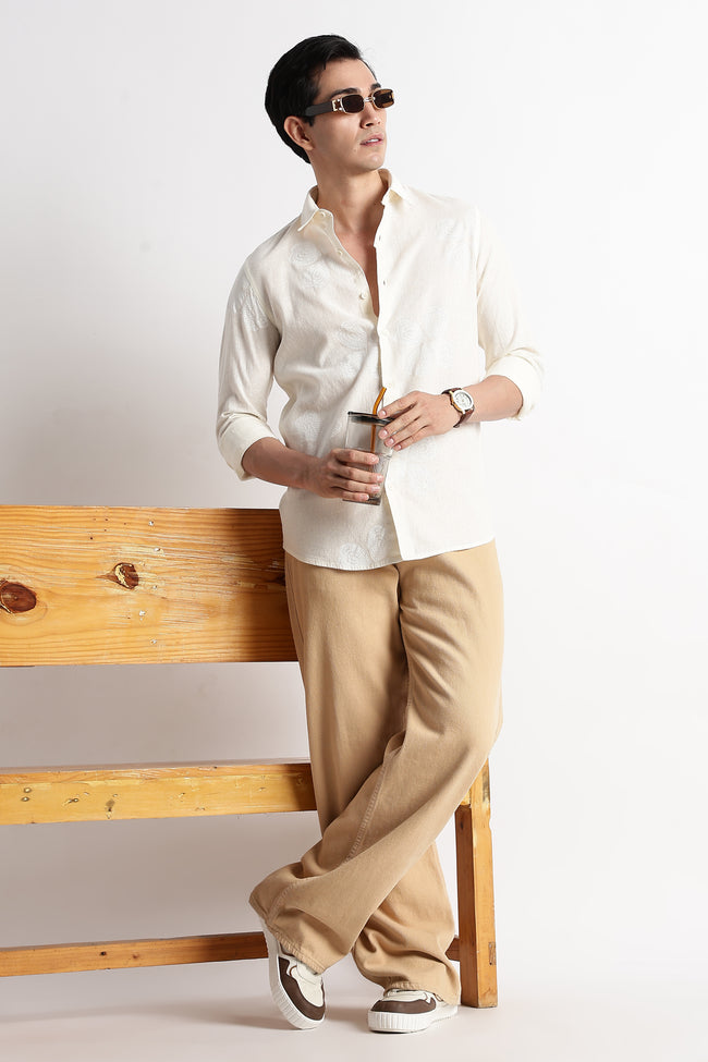 Men Geo-Printed Cotton Linen Shirt