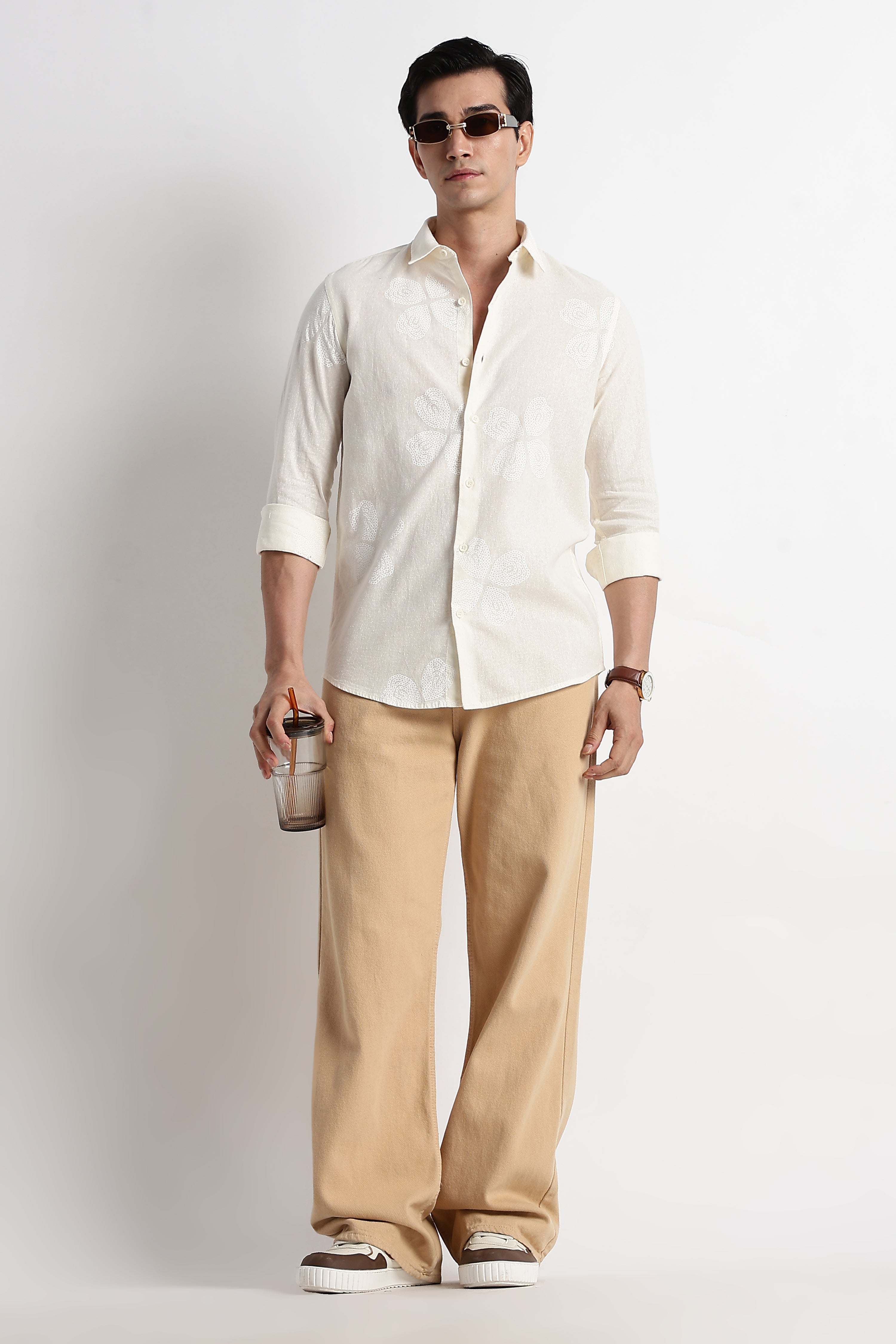 Men Geo-Printed Cotton Linen Shirt
