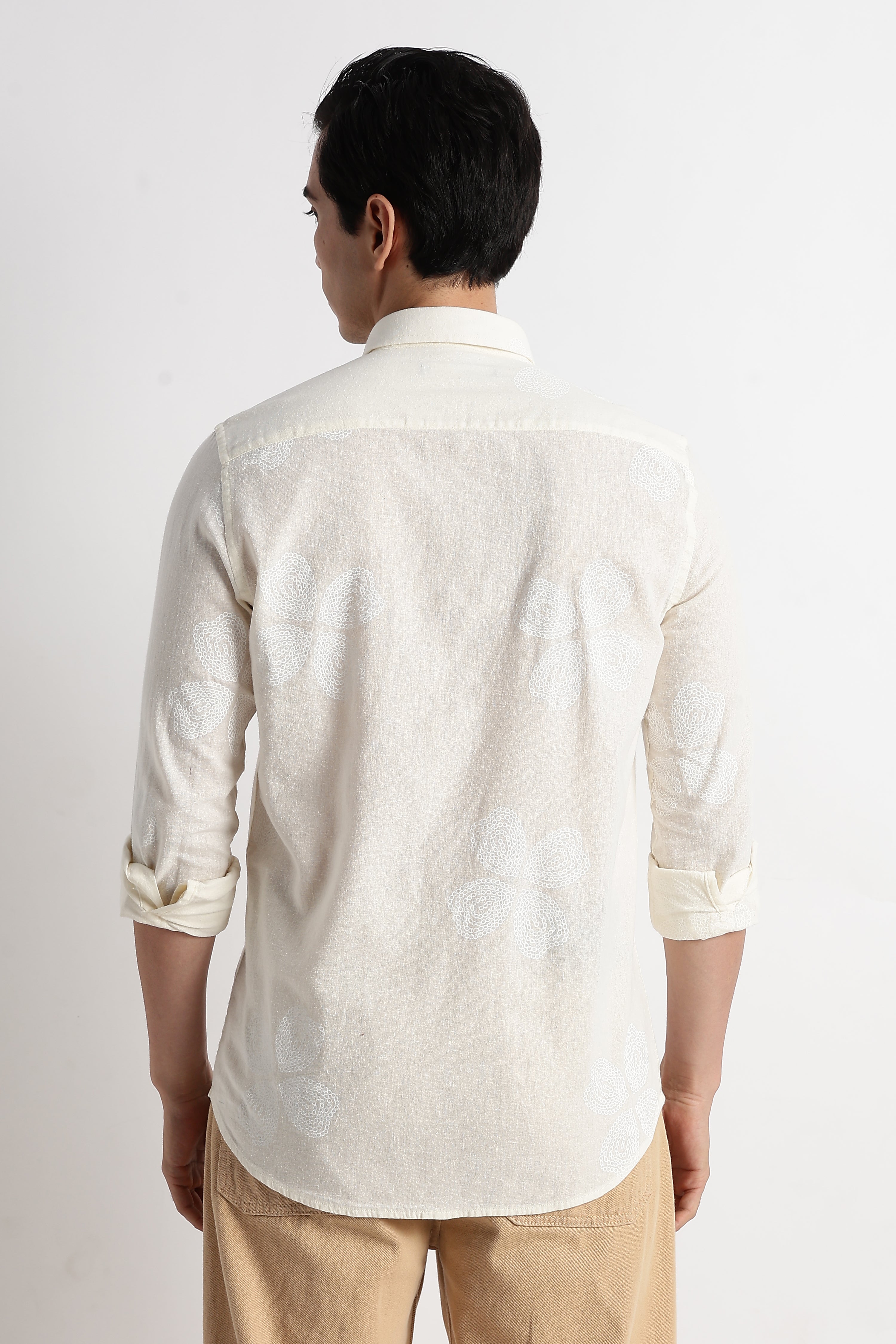Men Geo-Printed Cotton Linen Shirt