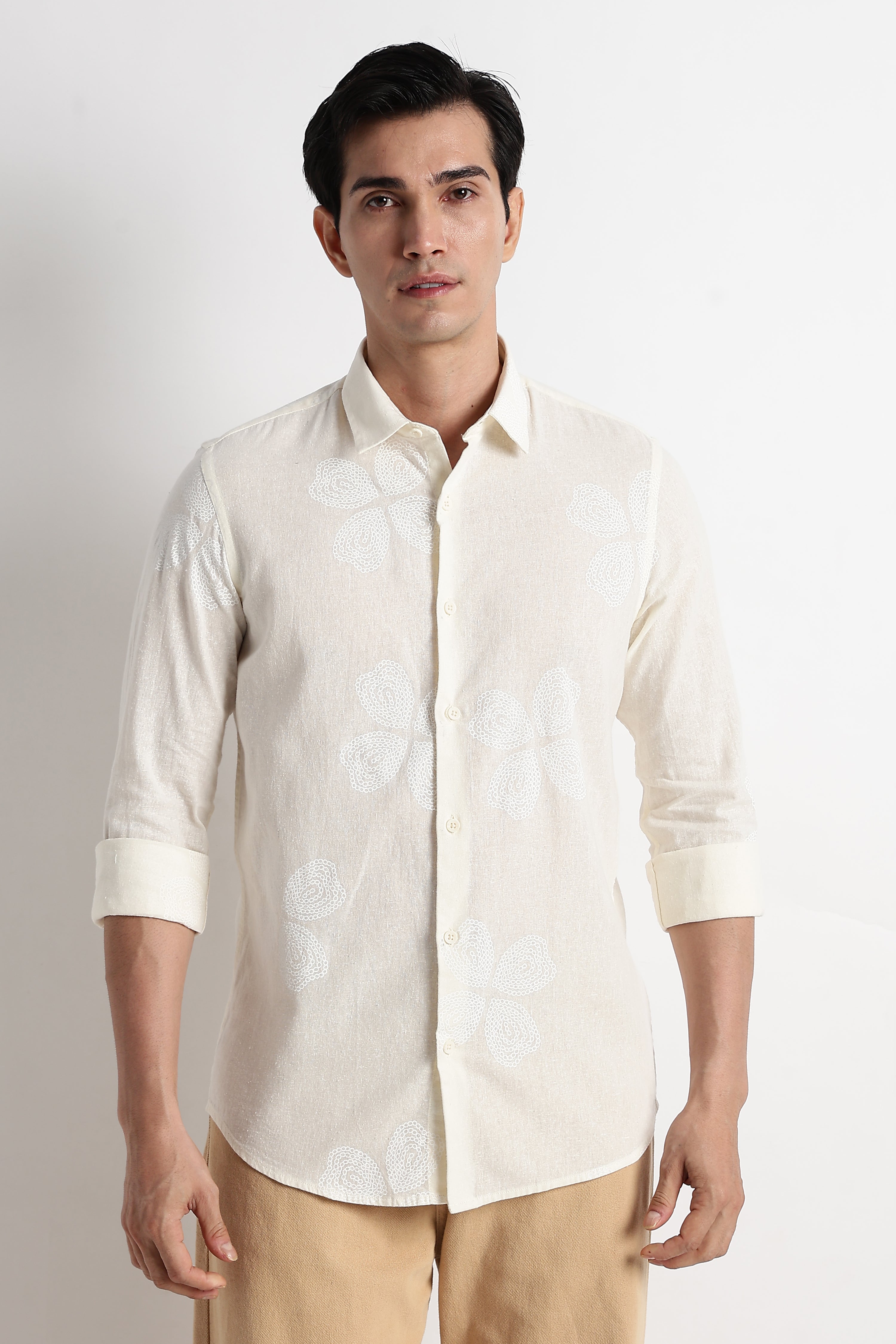 Men Geo-Printed Cotton Linen Shirt