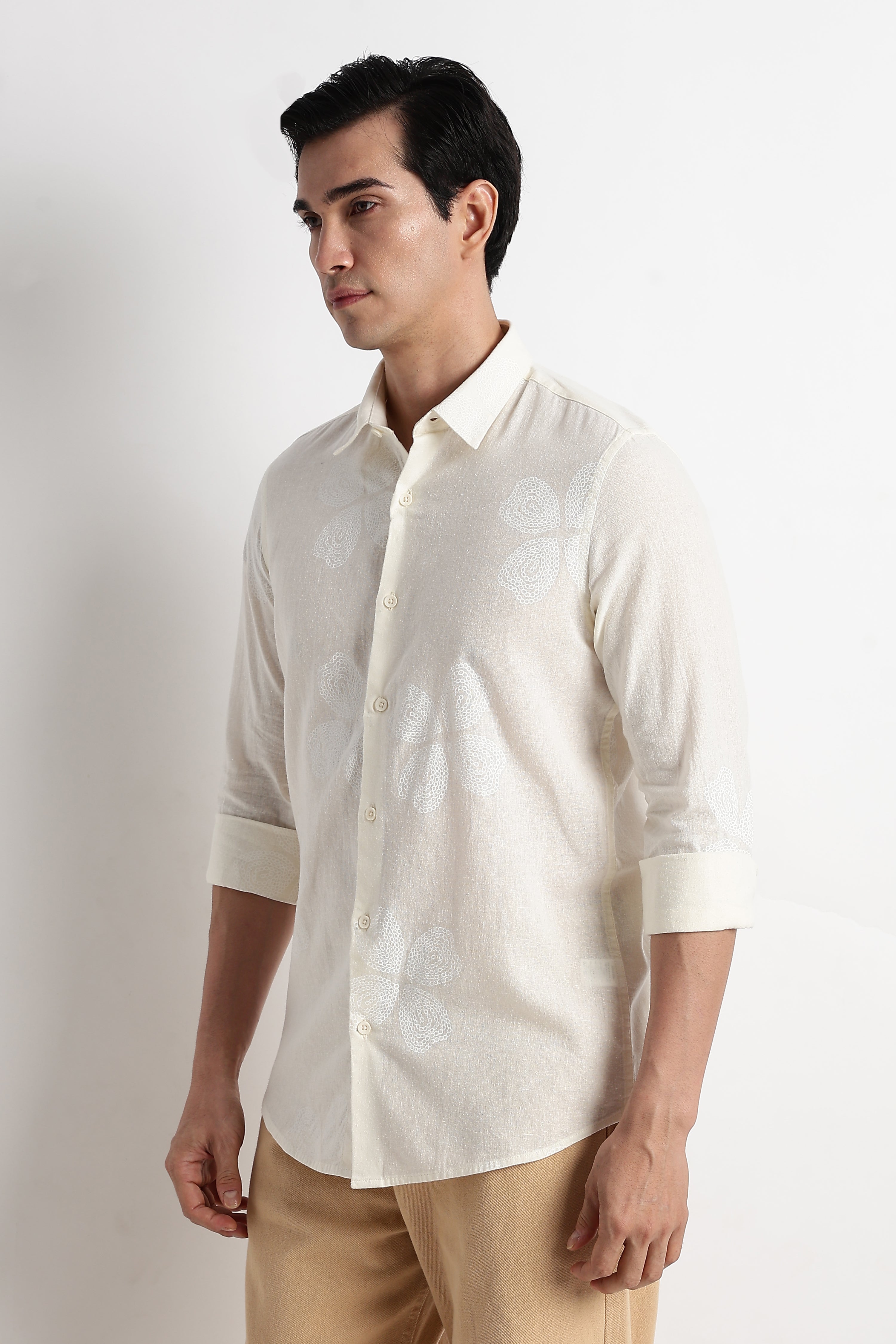 Men Geo-Printed Cotton Linen Shirt