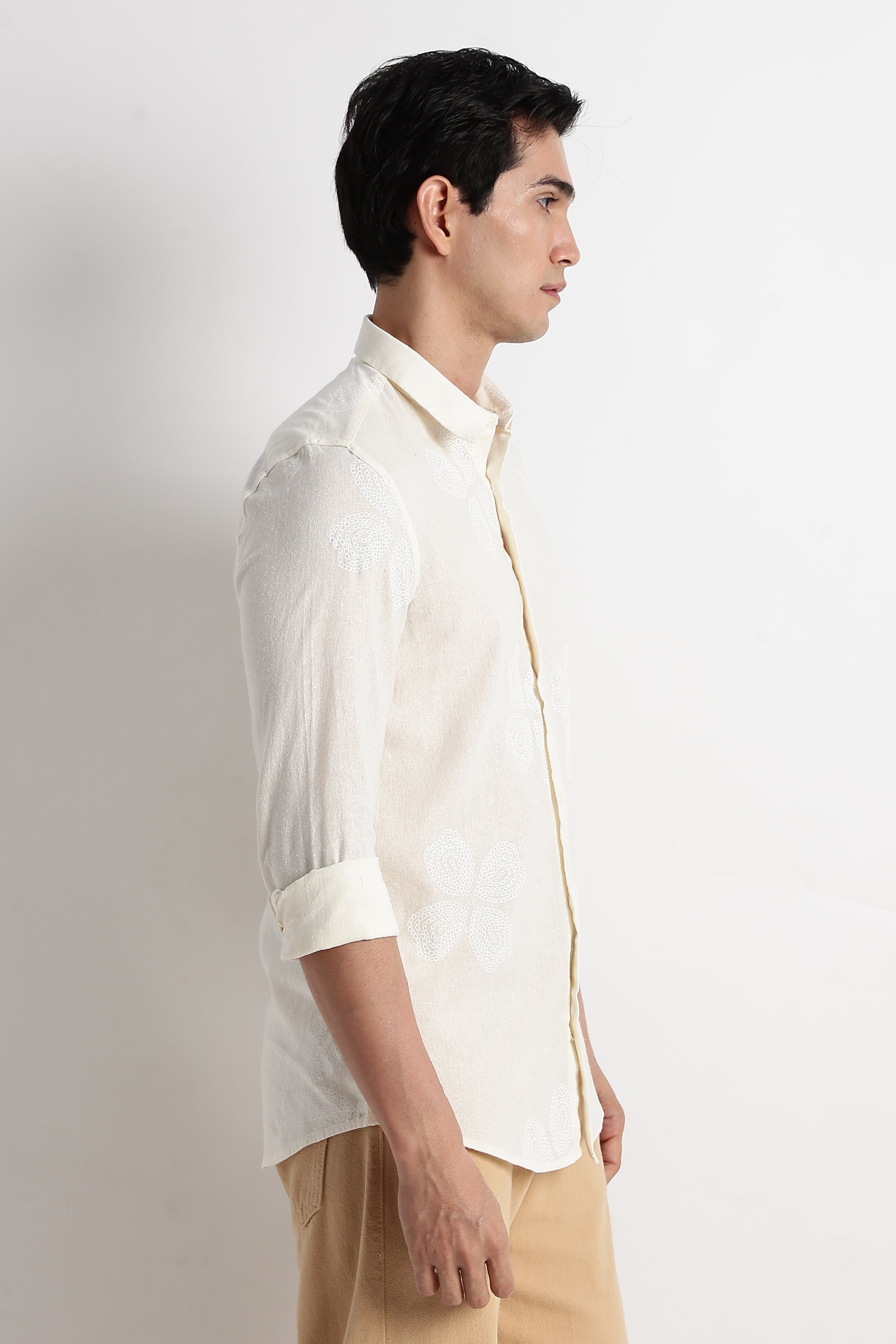 Men Geo-Printed Cotton Linen Shirt
