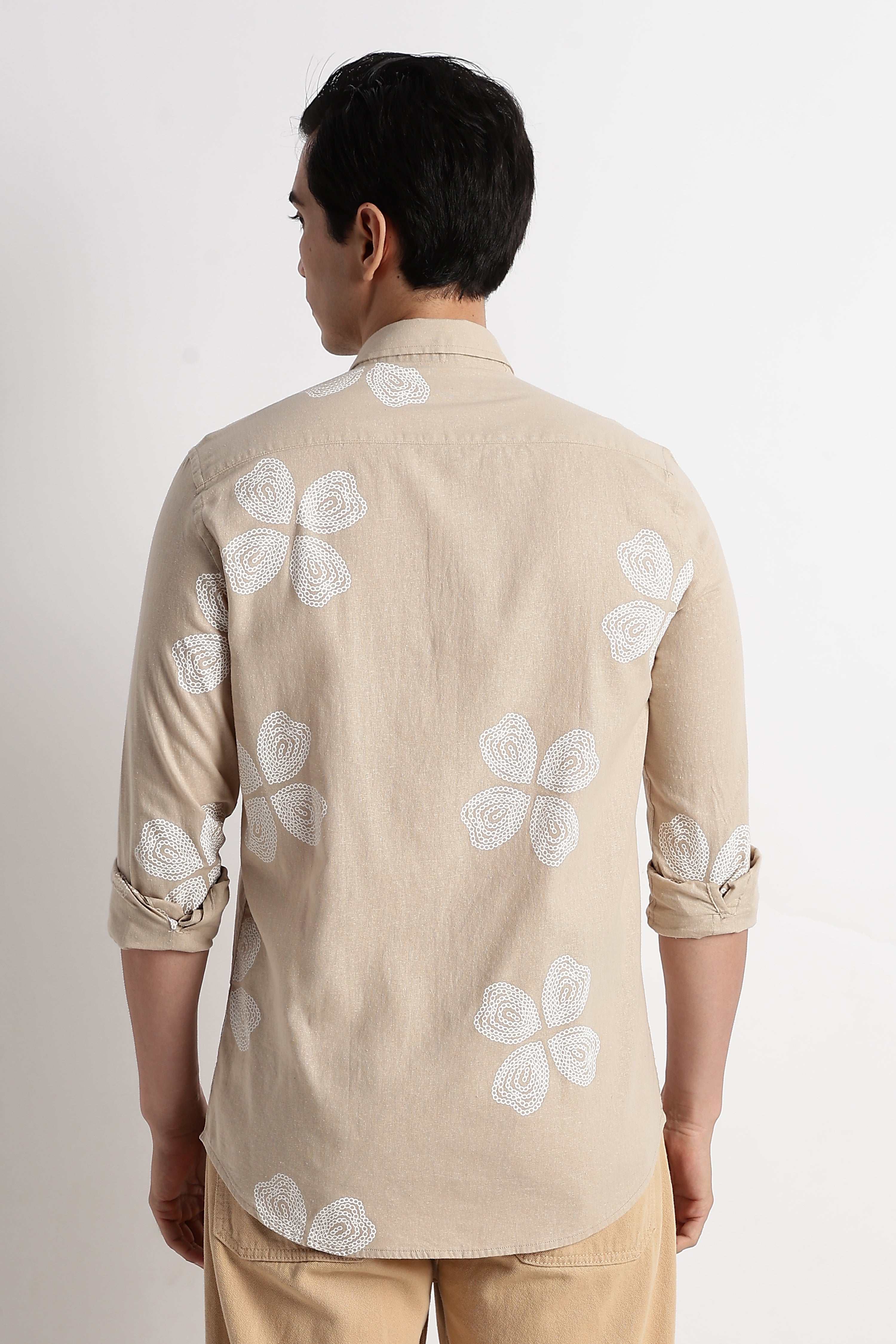 Men Geo-Printed Cotton Linen Shirt