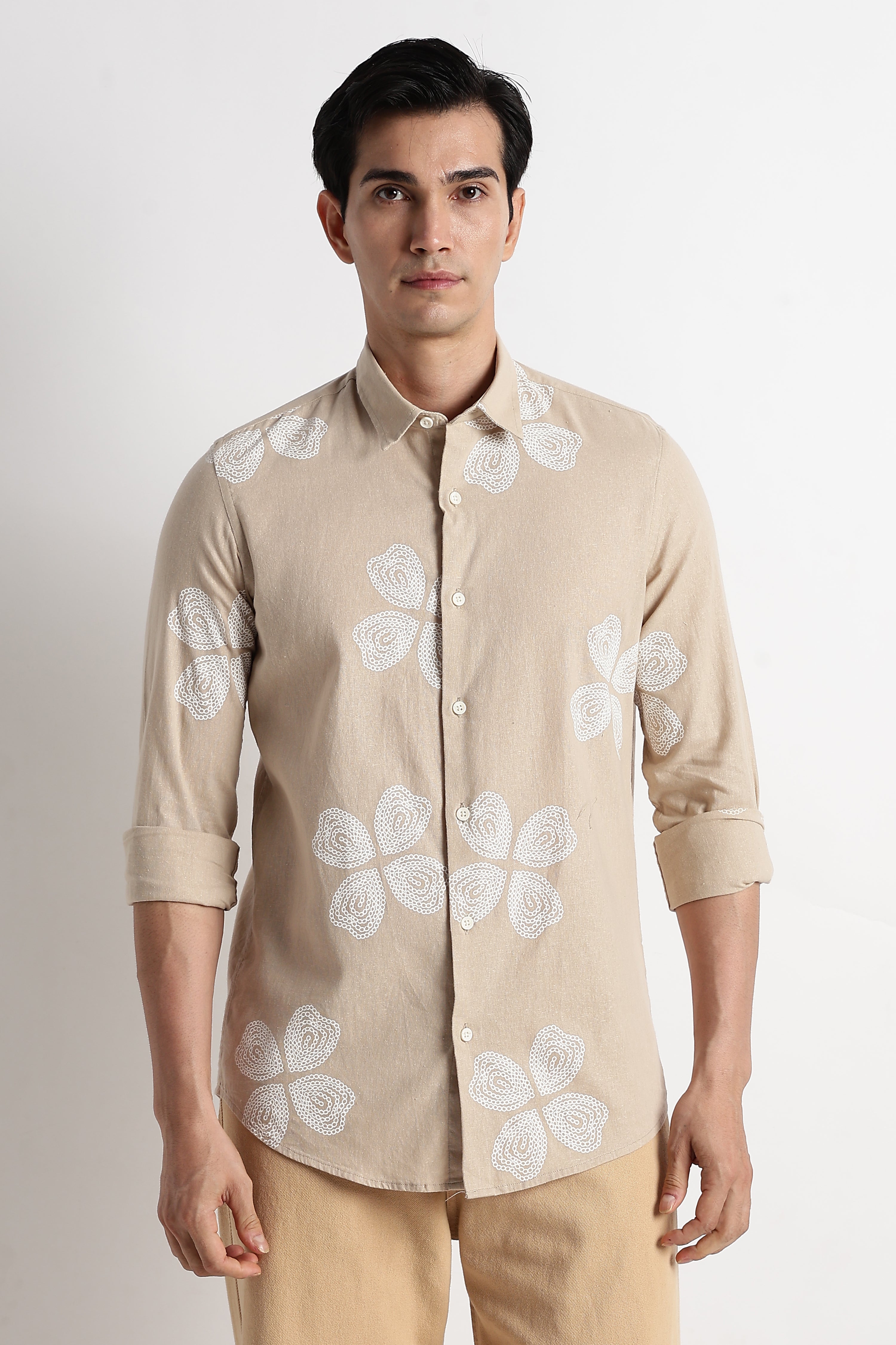 Men Geo-Printed Cotton Linen Shirt