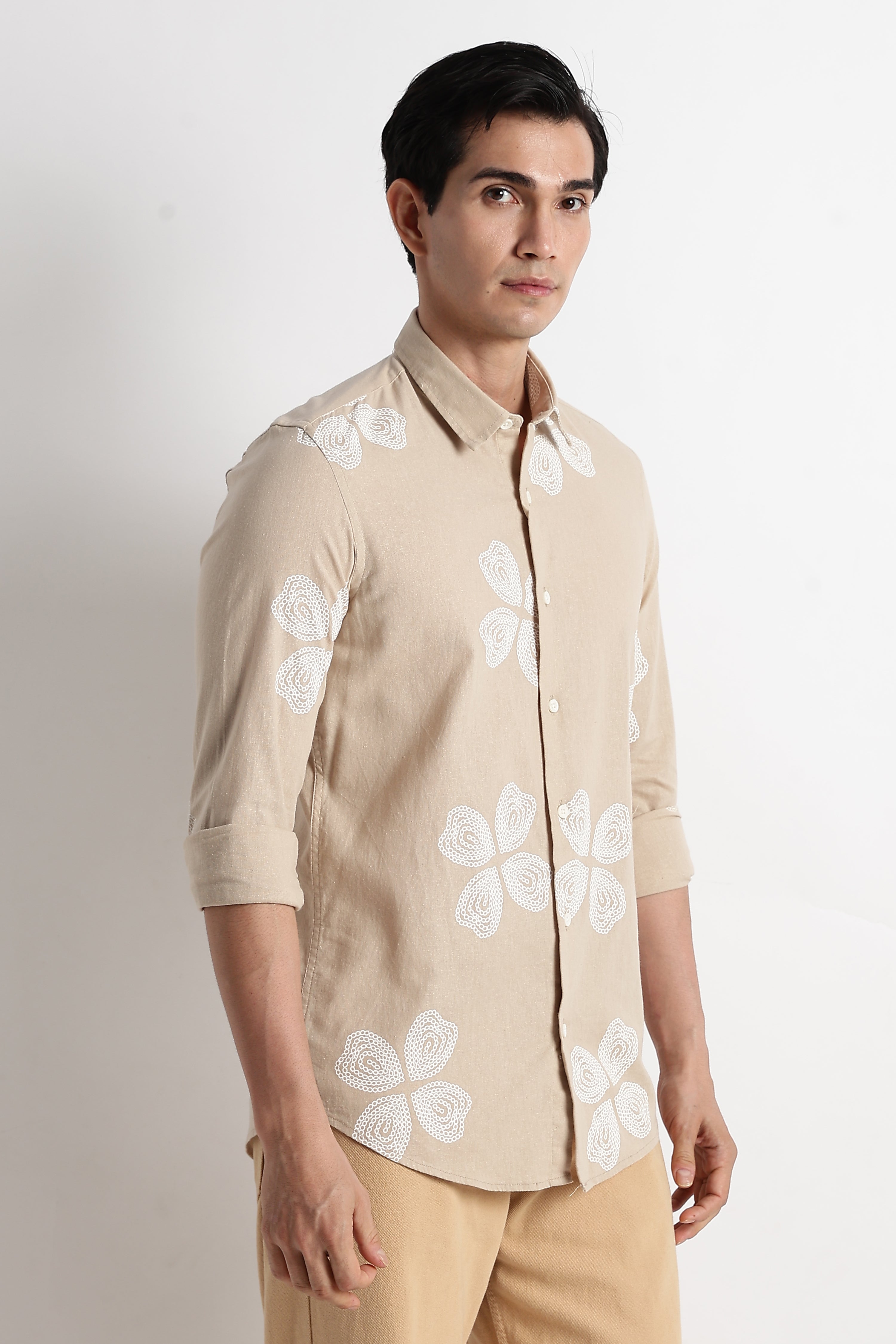 Men Geo-Printed Cotton Linen Shirt