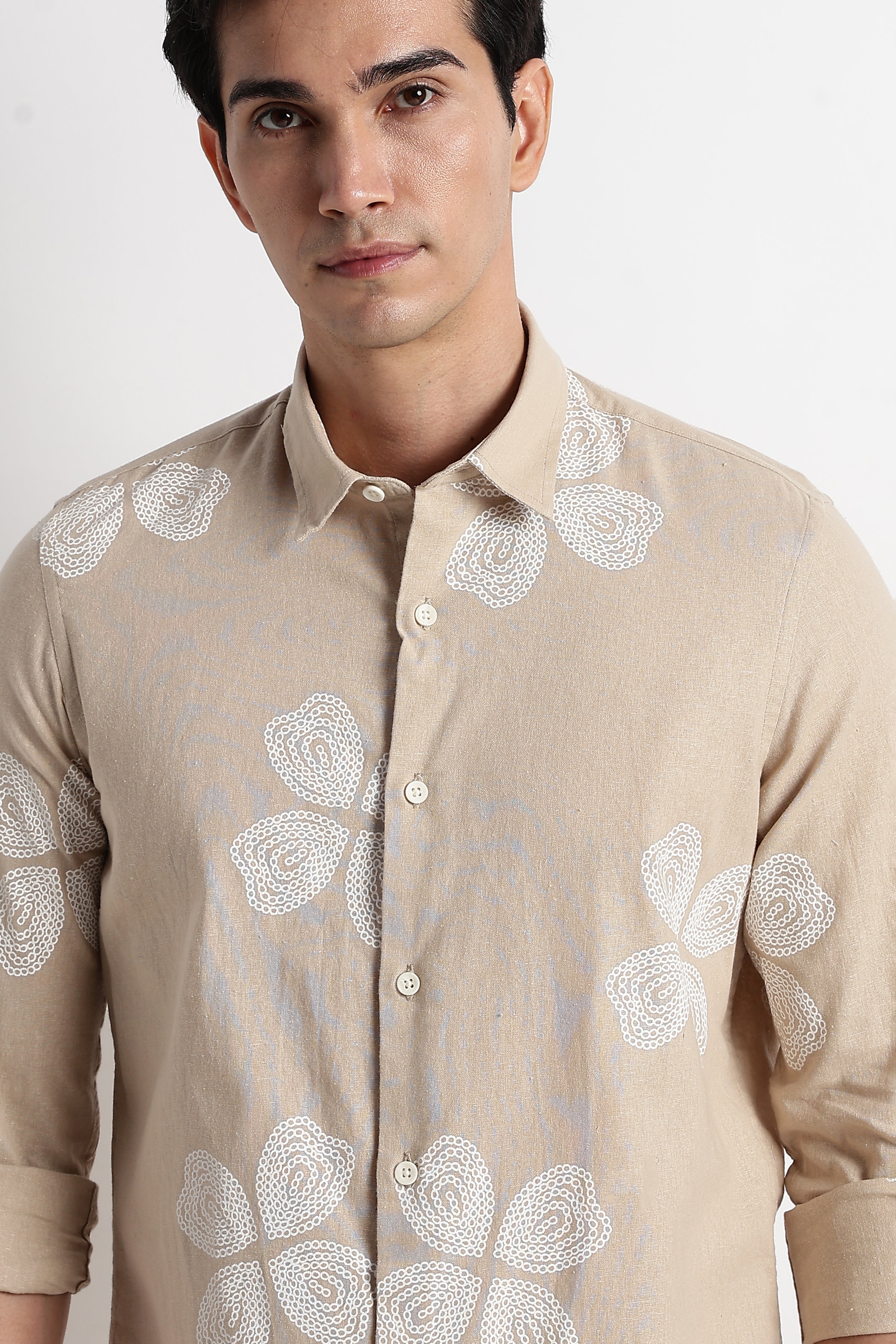 Men Geo-Printed Cotton Linen Shirt