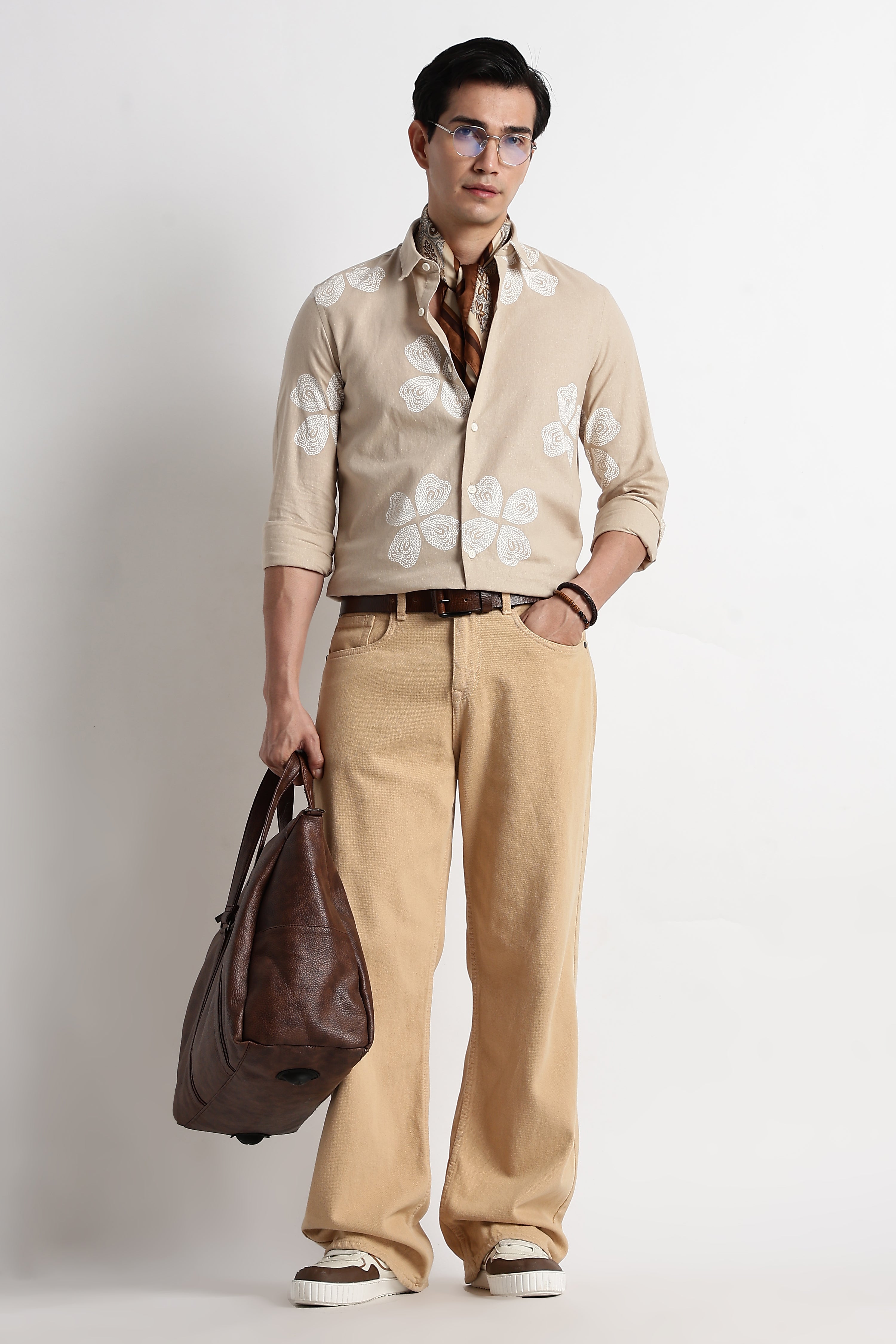 Men Geo-Printed Cotton Linen Shirt