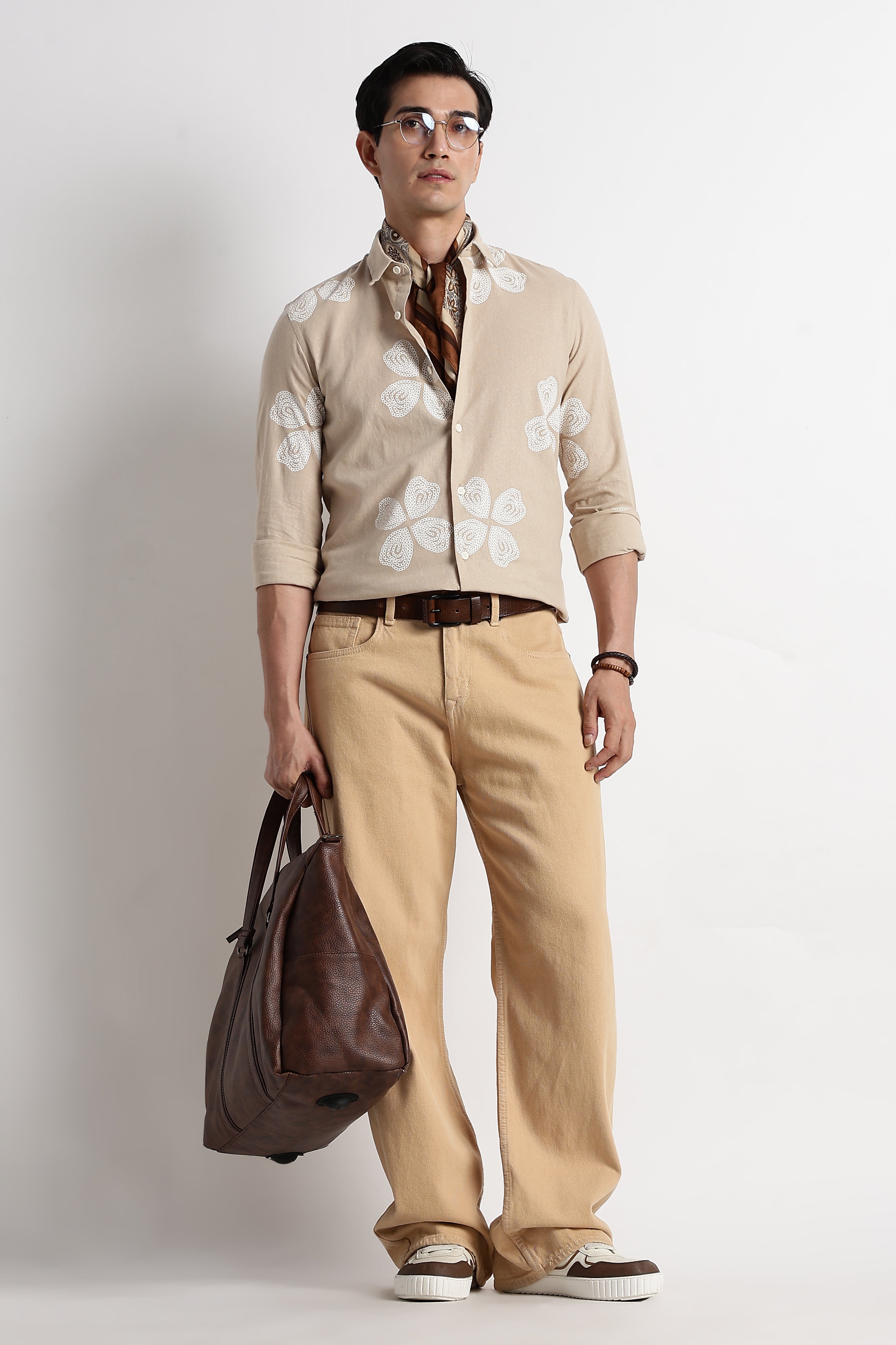 Men Geo-Printed Cotton Linen Shirt