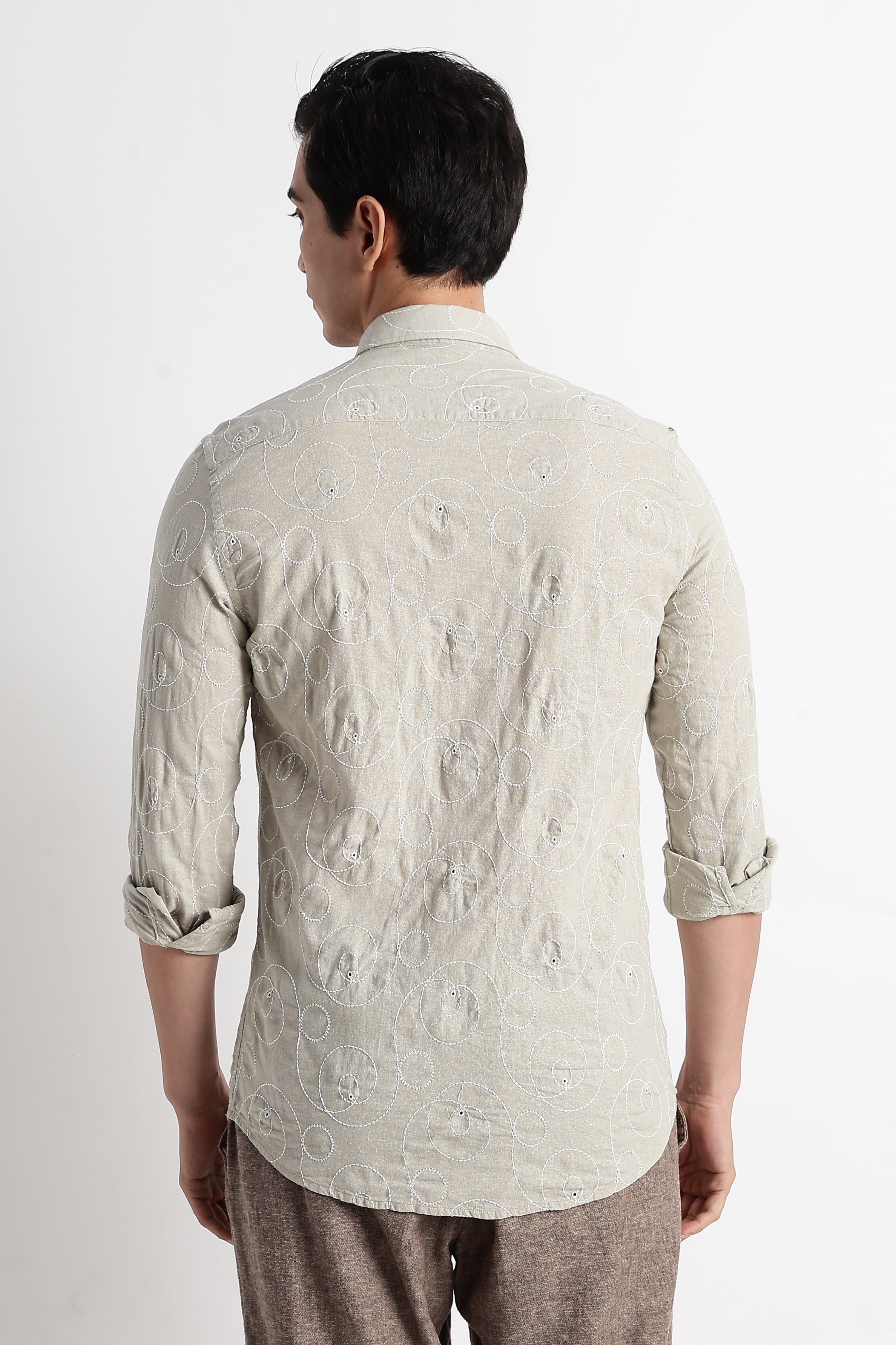 Men Textured Embroidered Cotton Shirt
