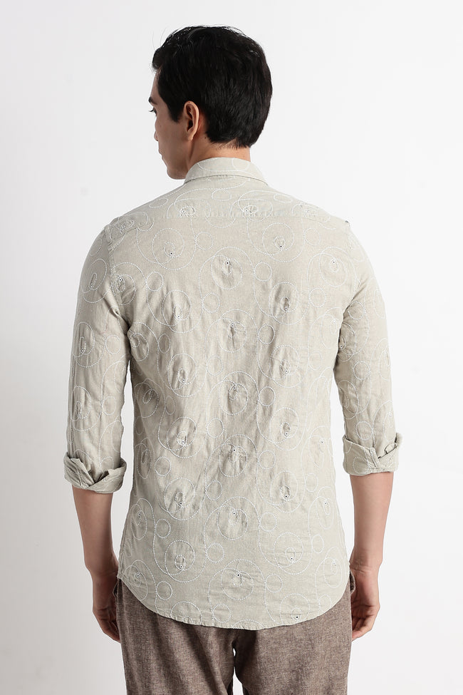 Men Textured Embroidered Cotton Shirt