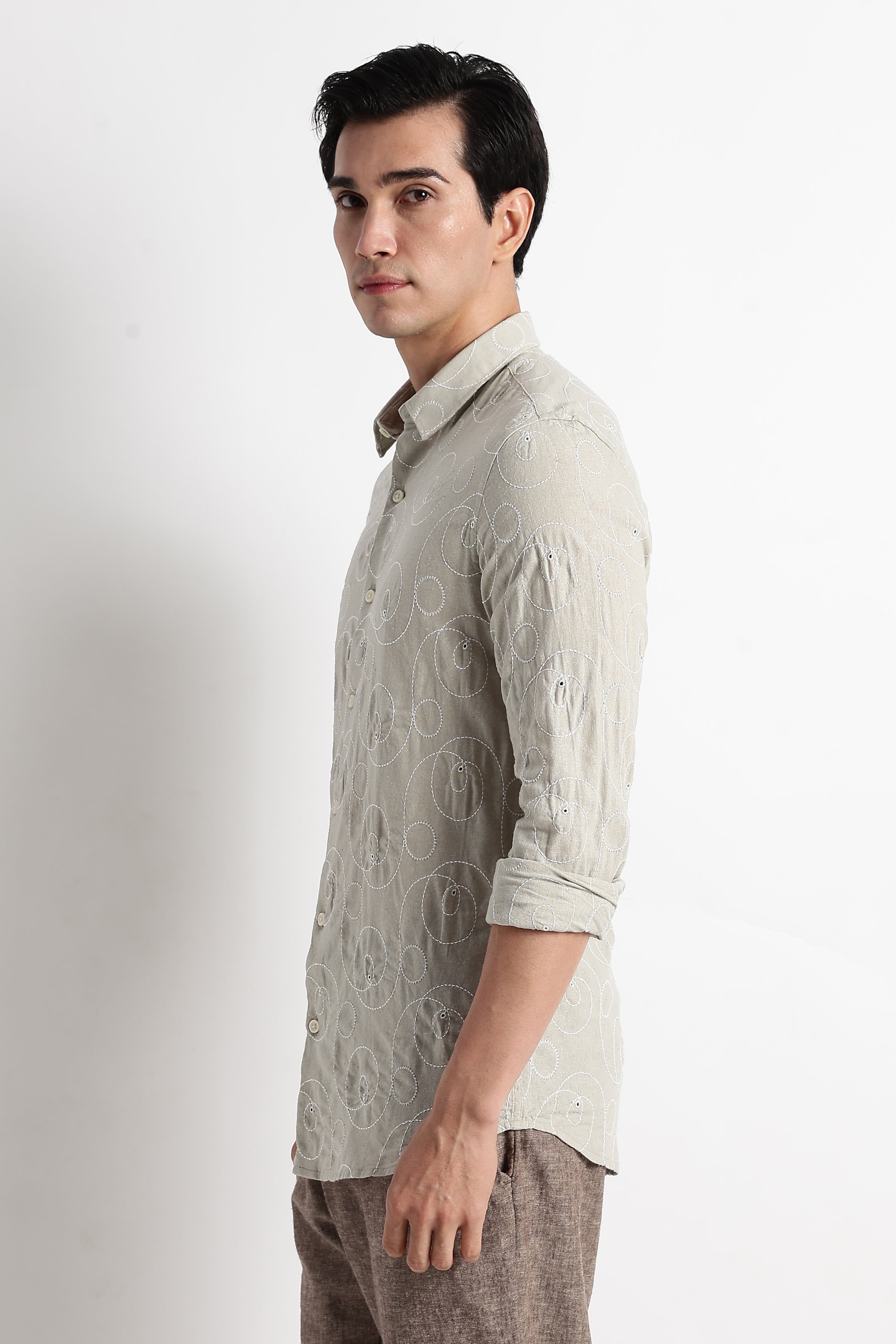 Men Textured Embroidered Cotton Shirt