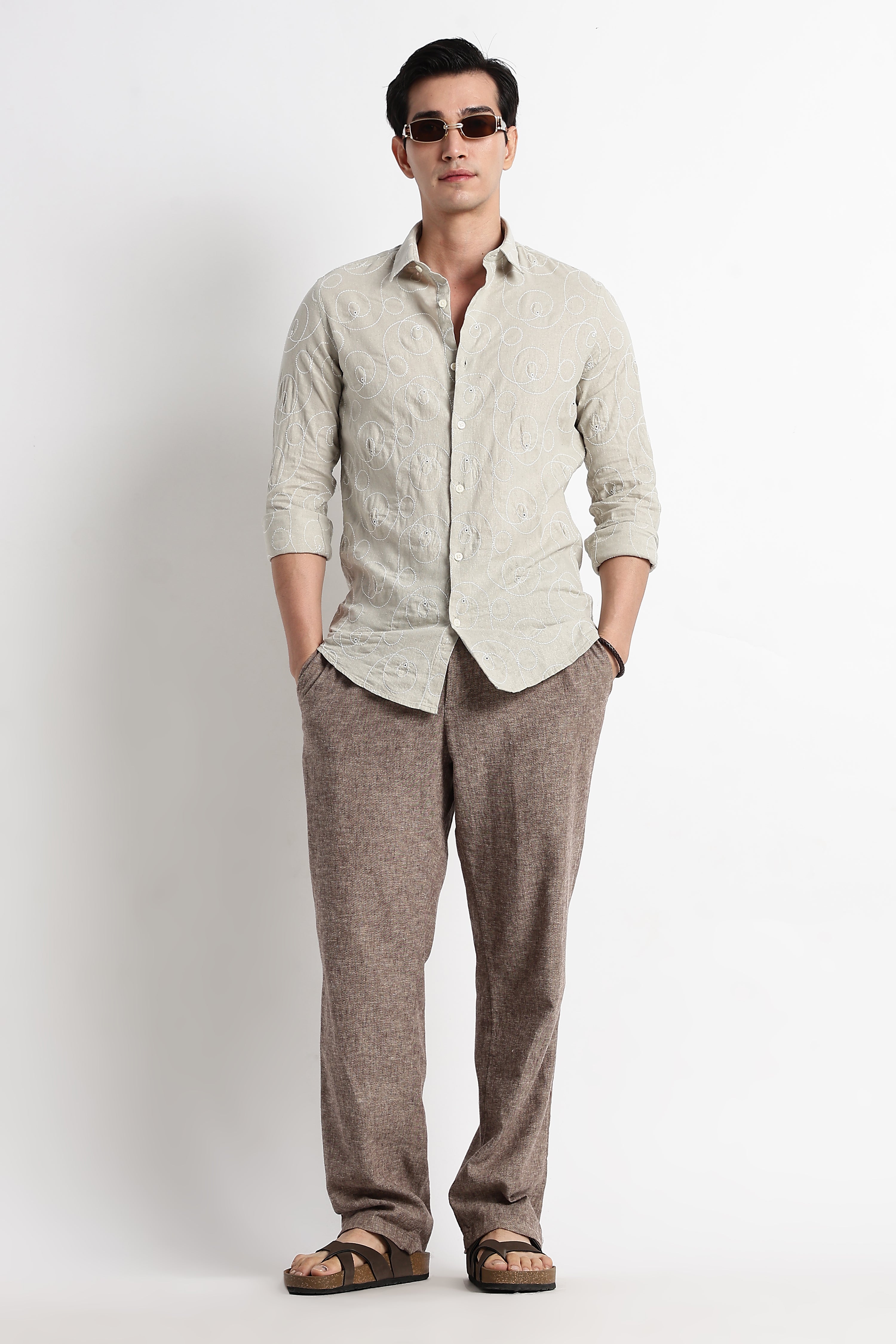 Men Textured Embroidered Cotton Shirt