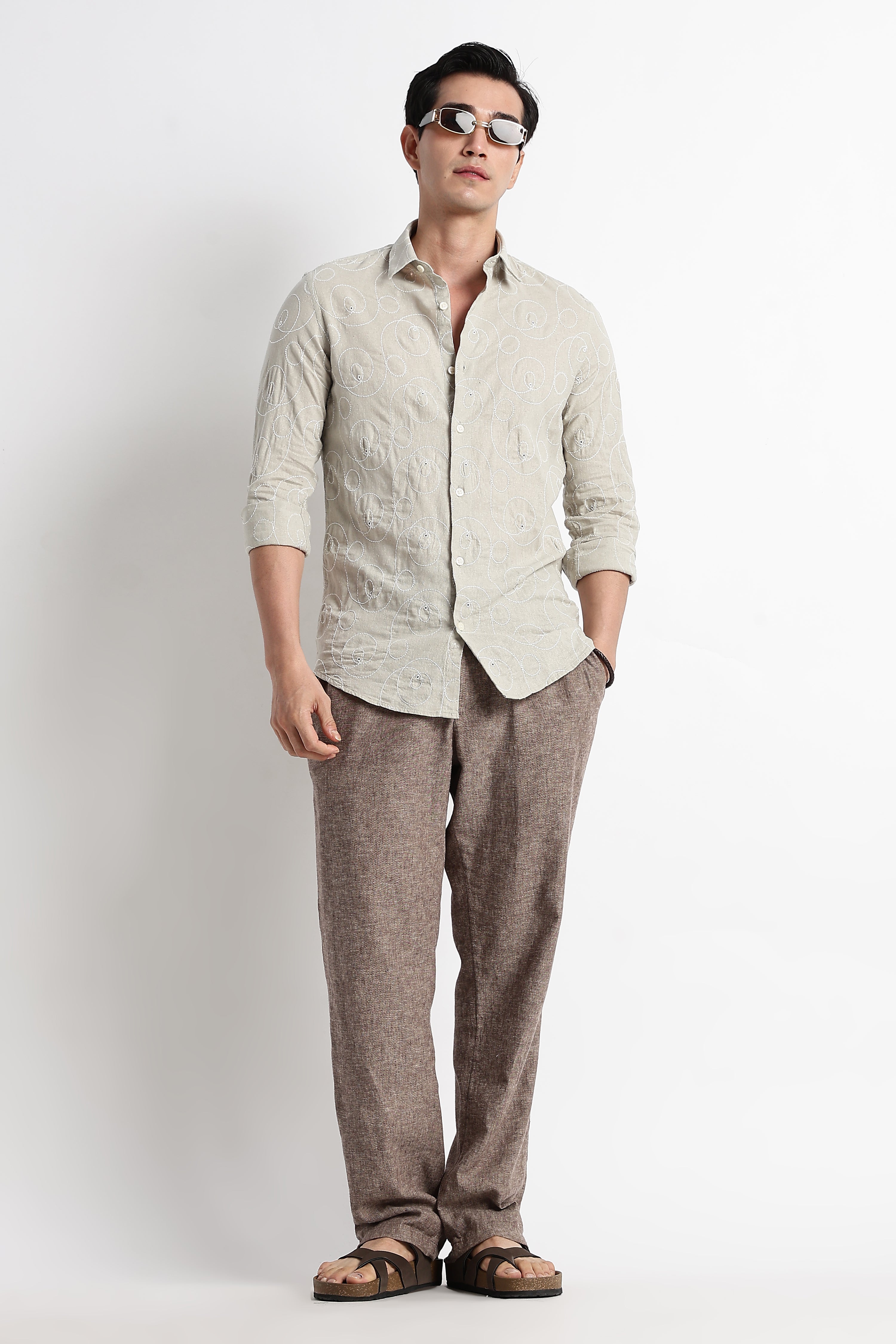 Men Textured Embroidered Cotton Shirt