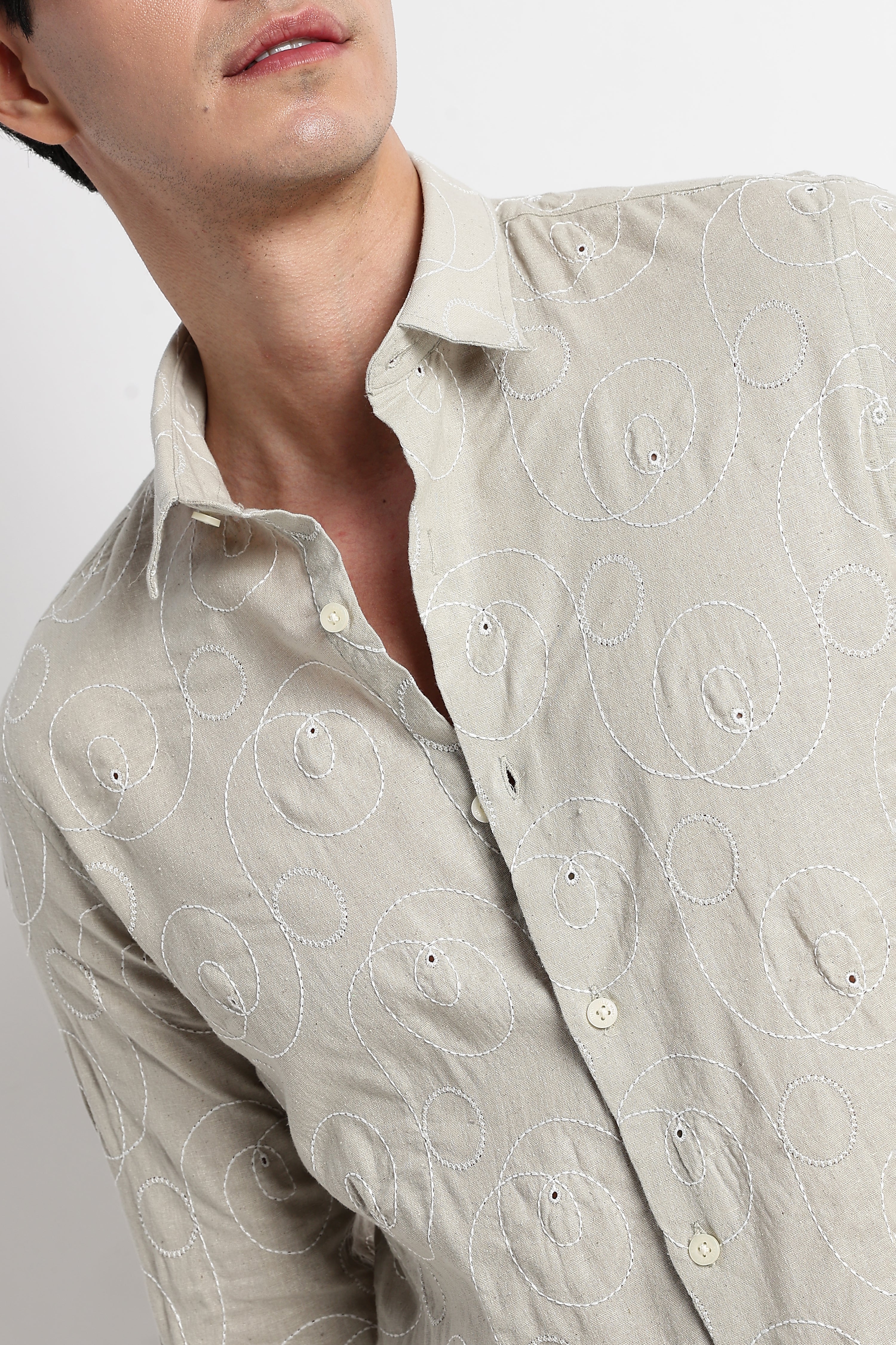 Men Textured Embroidered Cotton Shirt