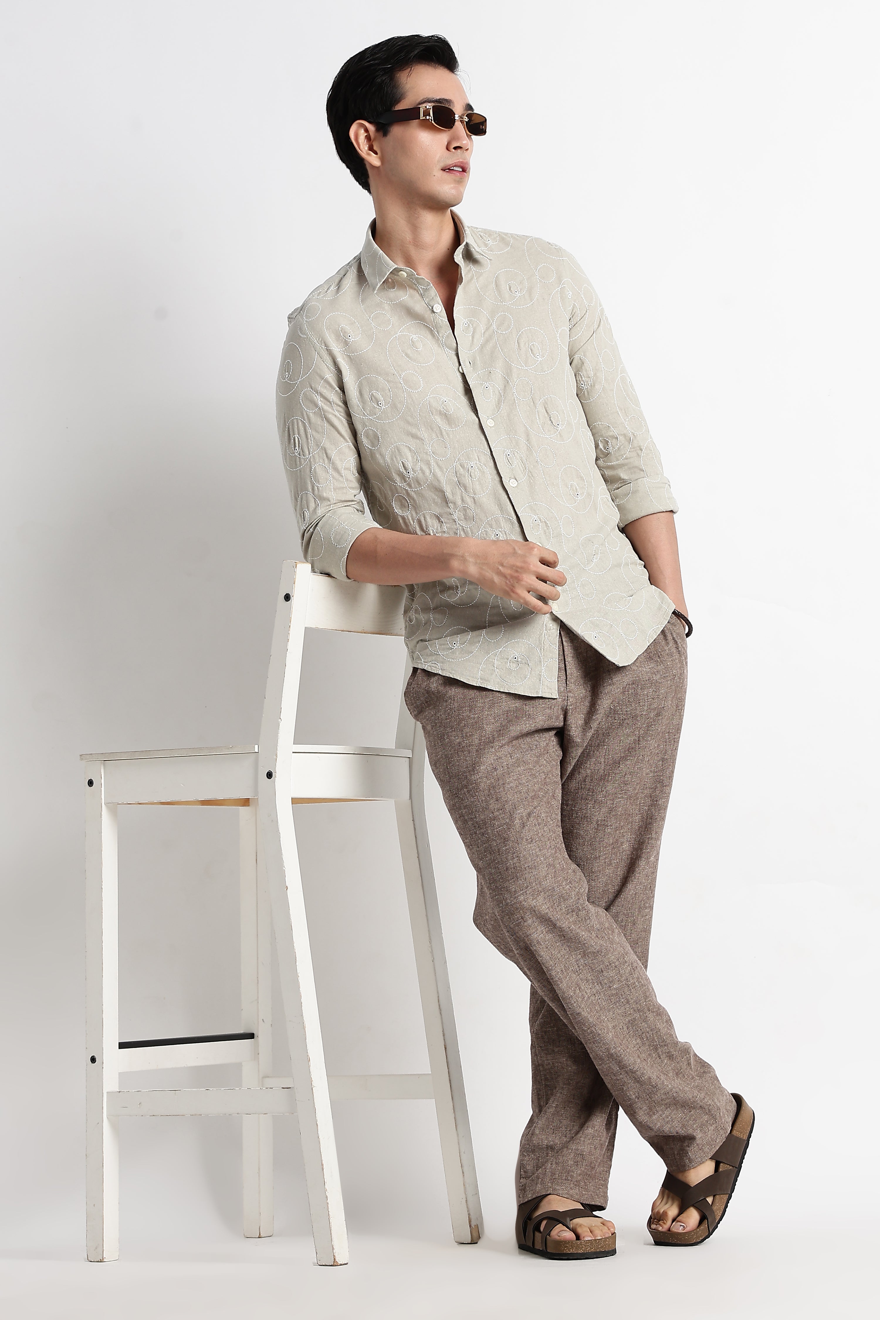 Men Textured Embroidered Cotton Shirt