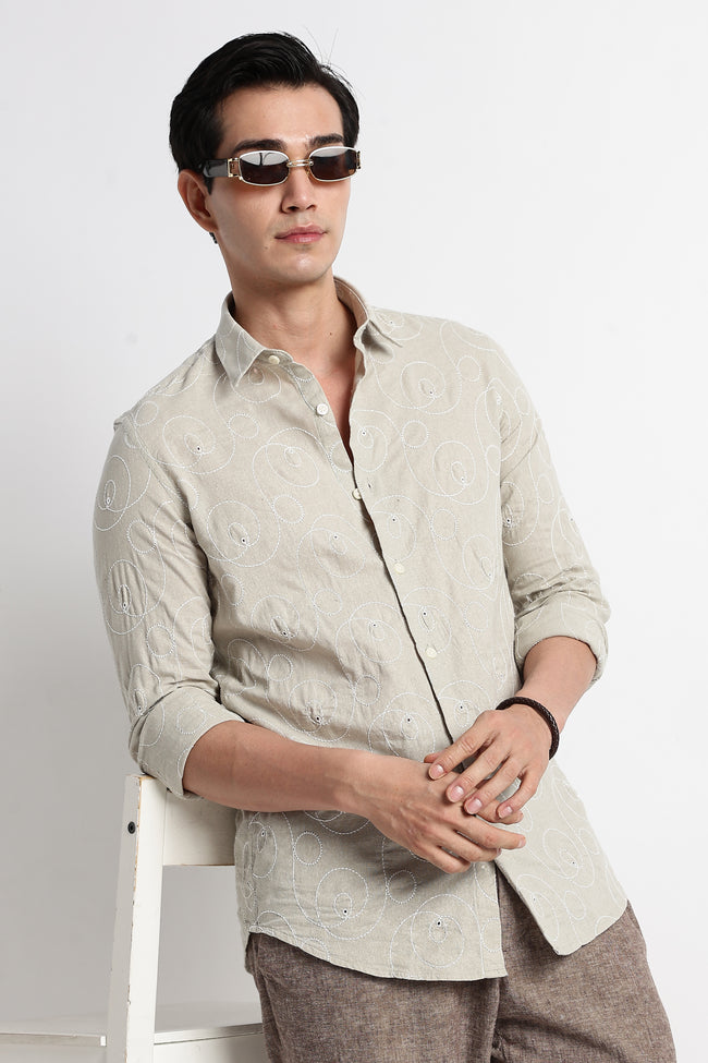 Men Textured Embroidered Cotton Shirt