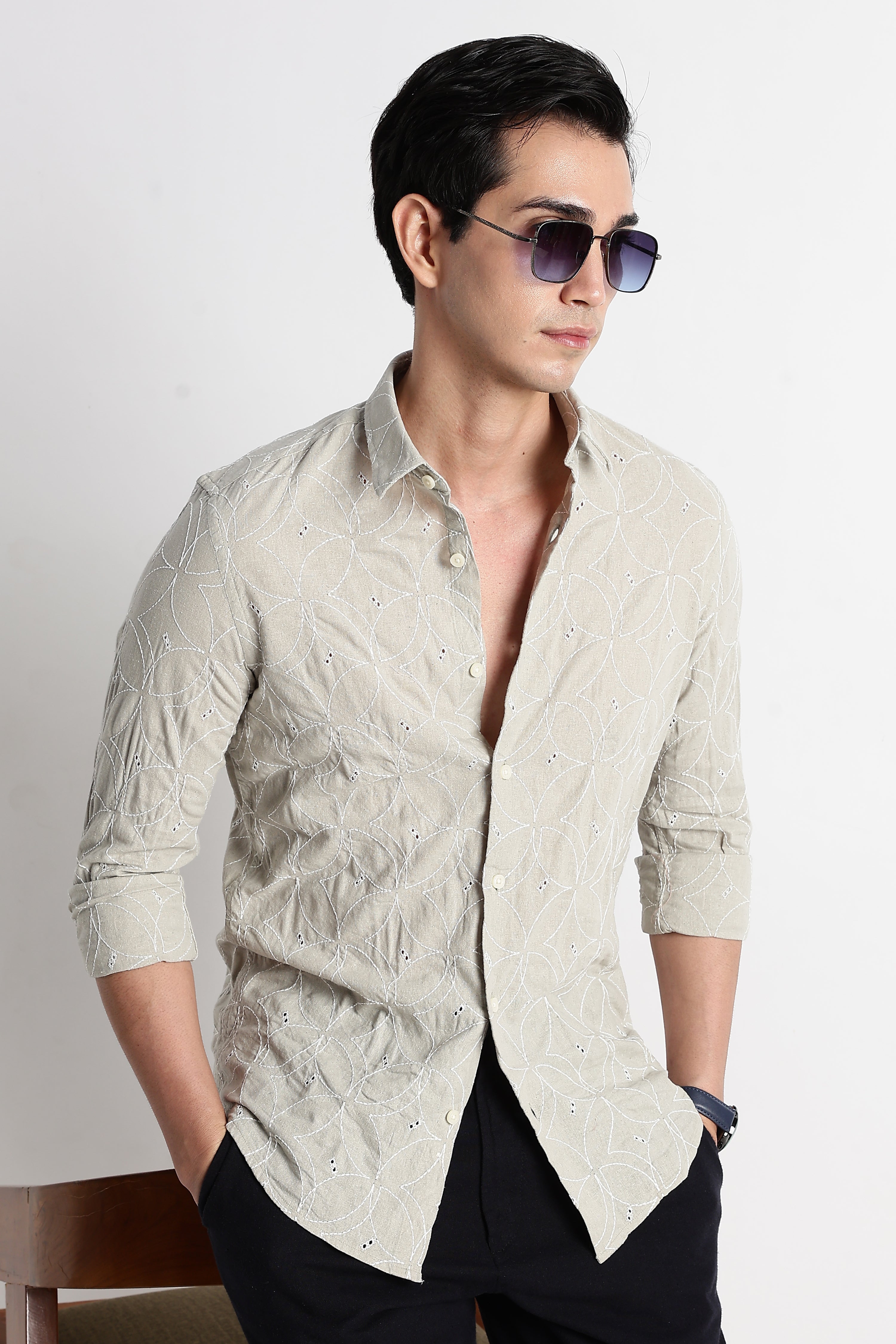 Men Embroided Cotton Shirt