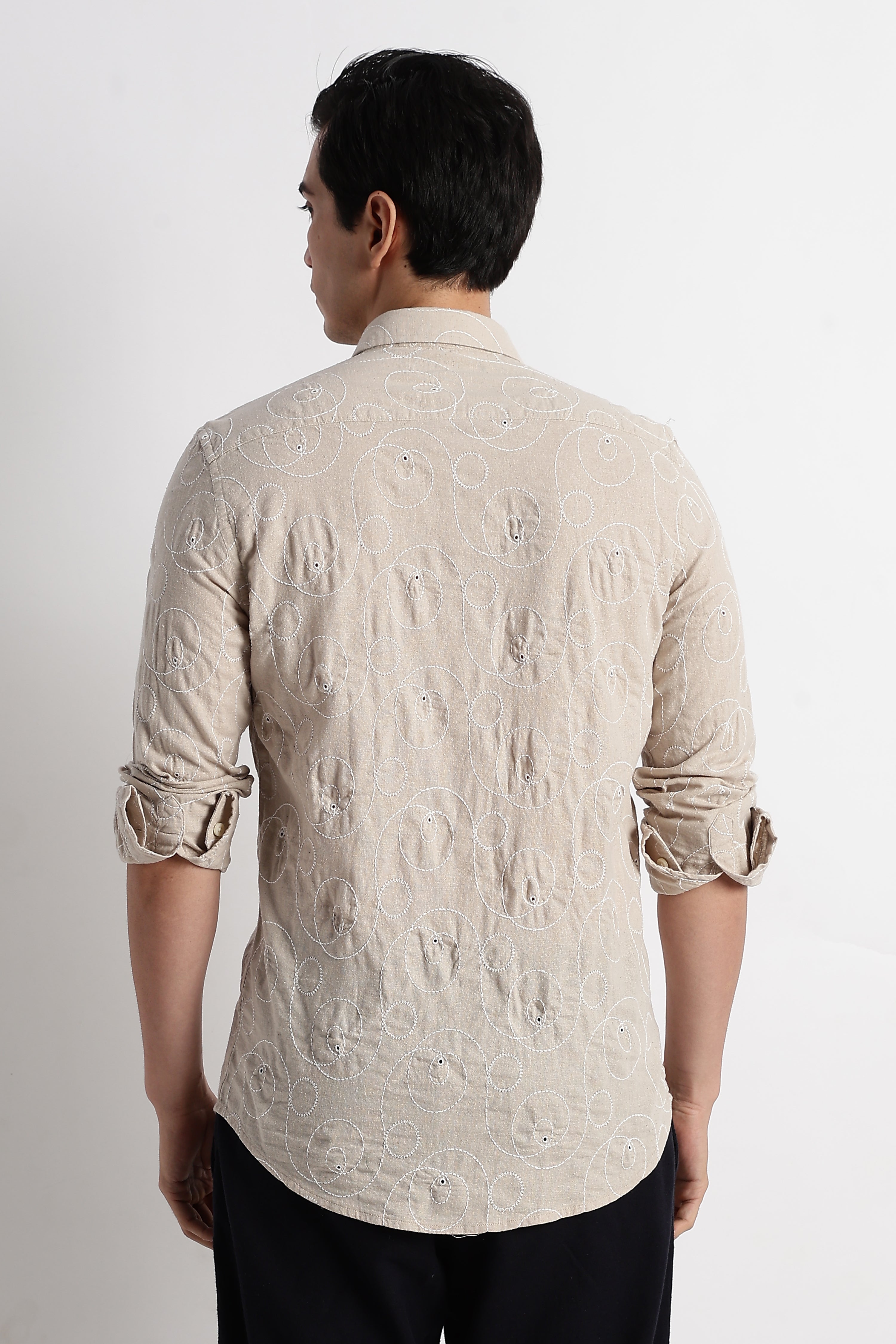 Men Textured Embroidered Cotton Shirt