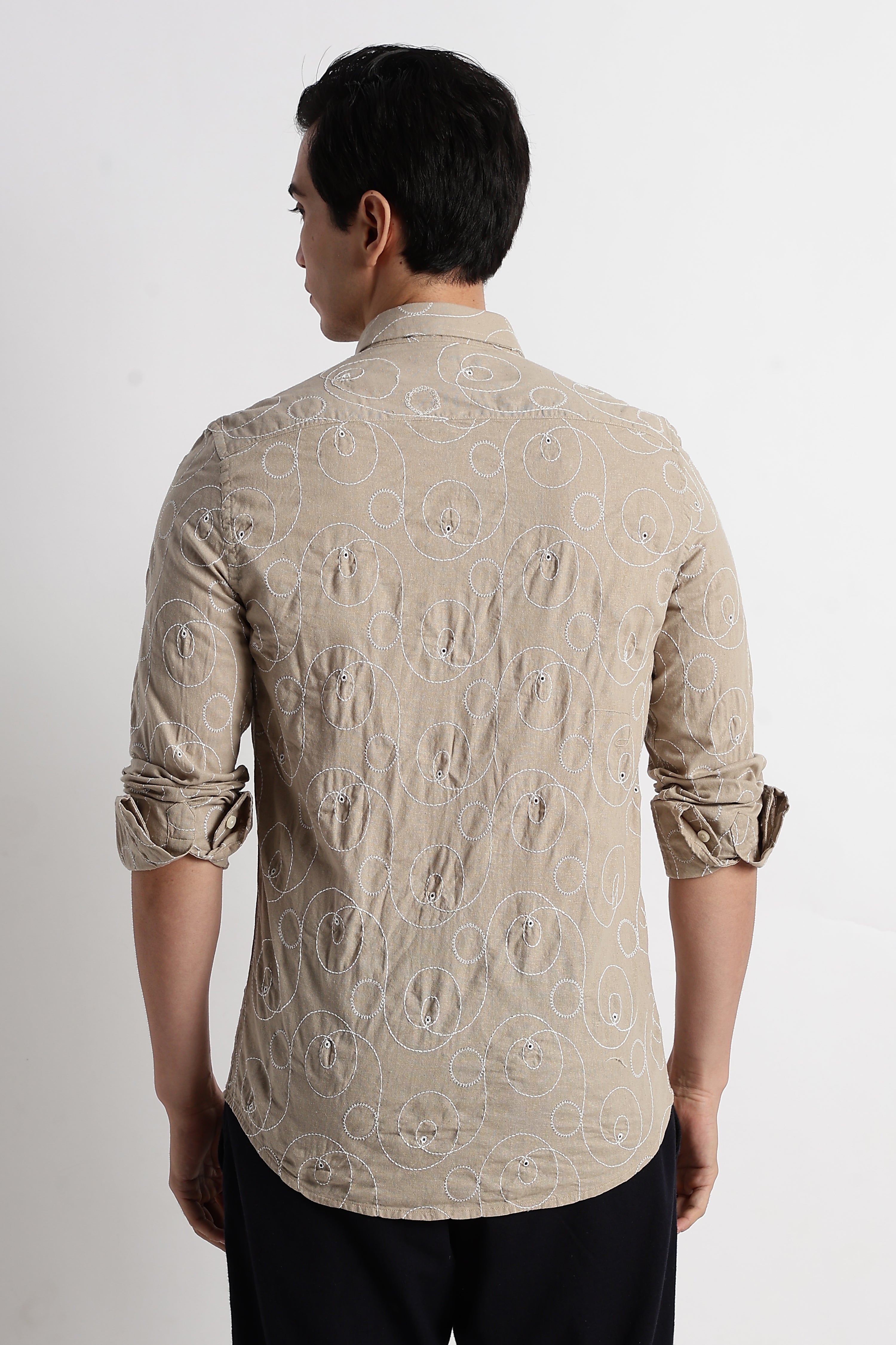Men Textured Embroidered Cotton Shirt