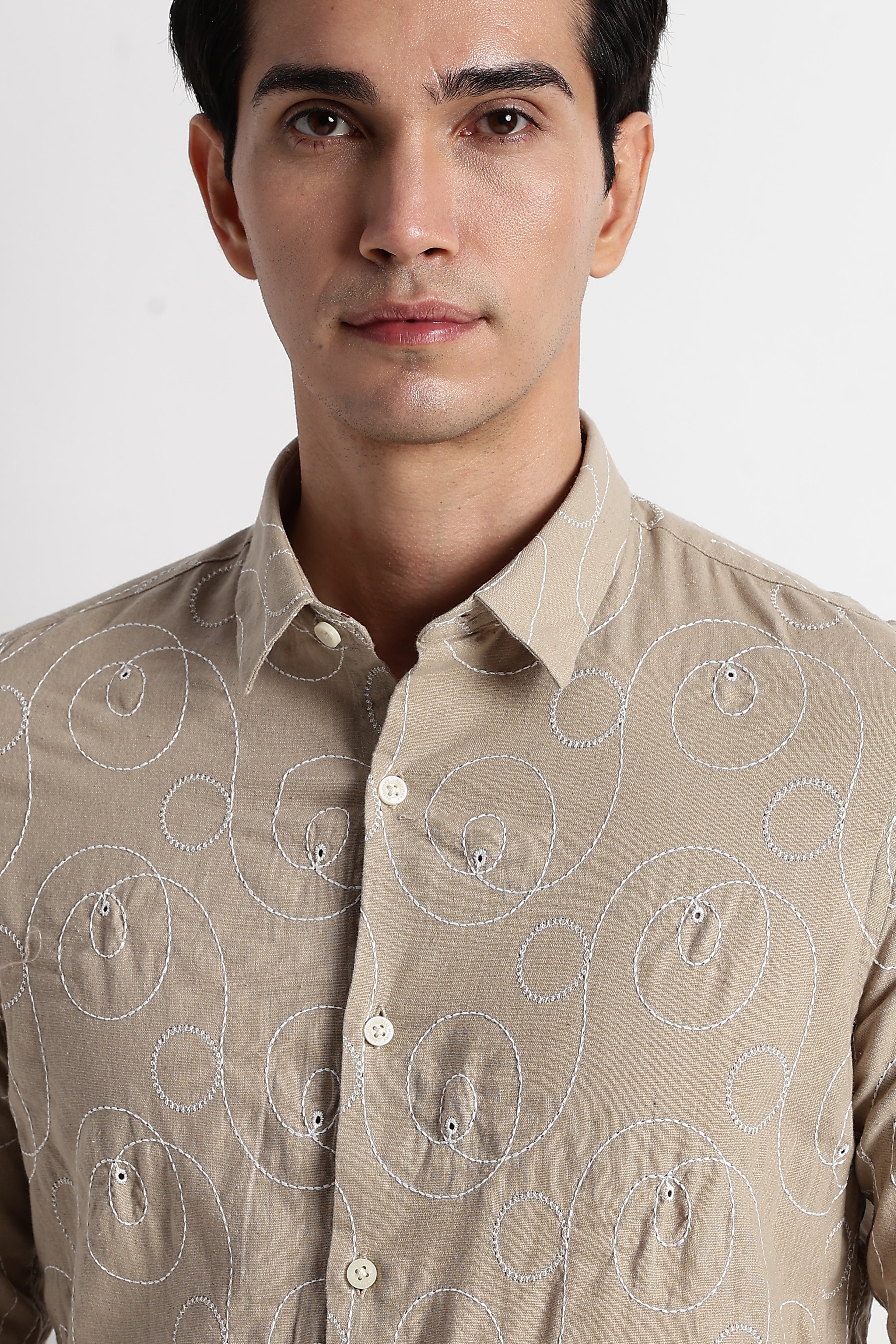Men Textured Embroidered Cotton Shirt