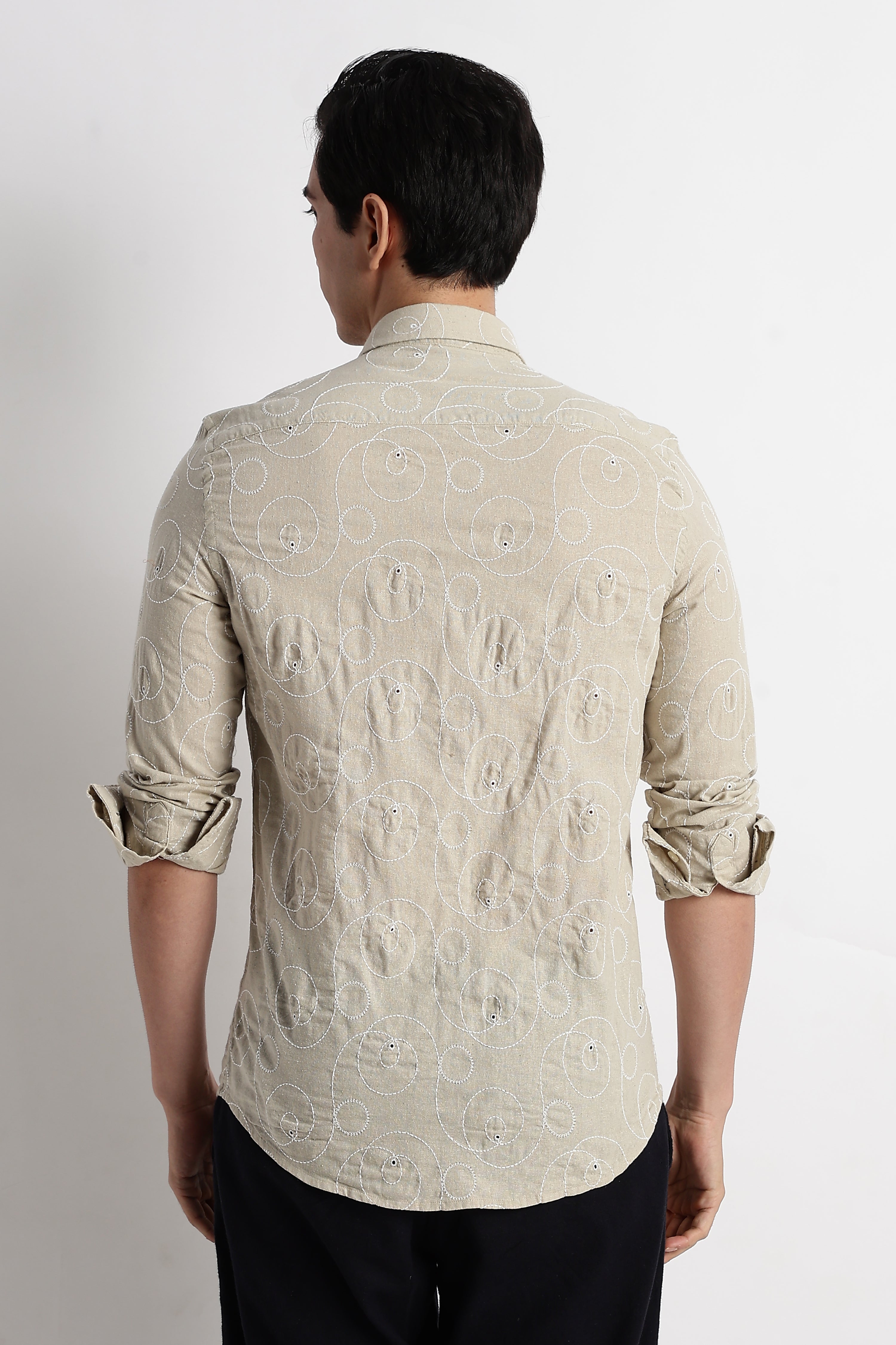Men Textured Embroidered Cotton Shirt