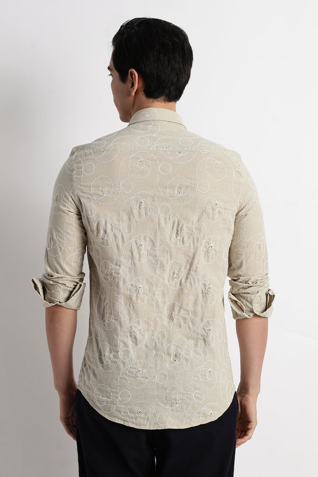 Men Textured Embroidered Cotton Shirt