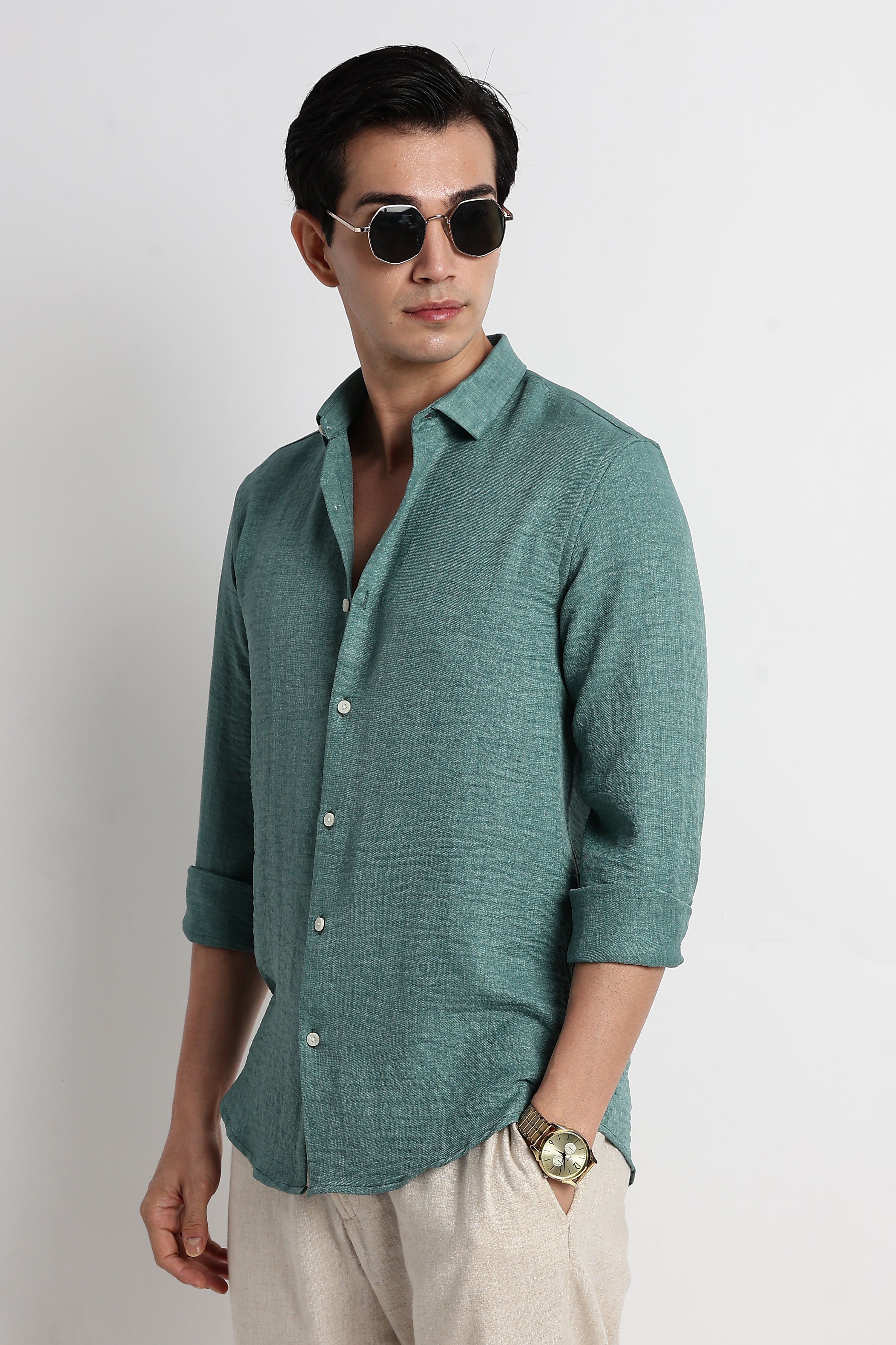 Men Linen-Blend Shirt