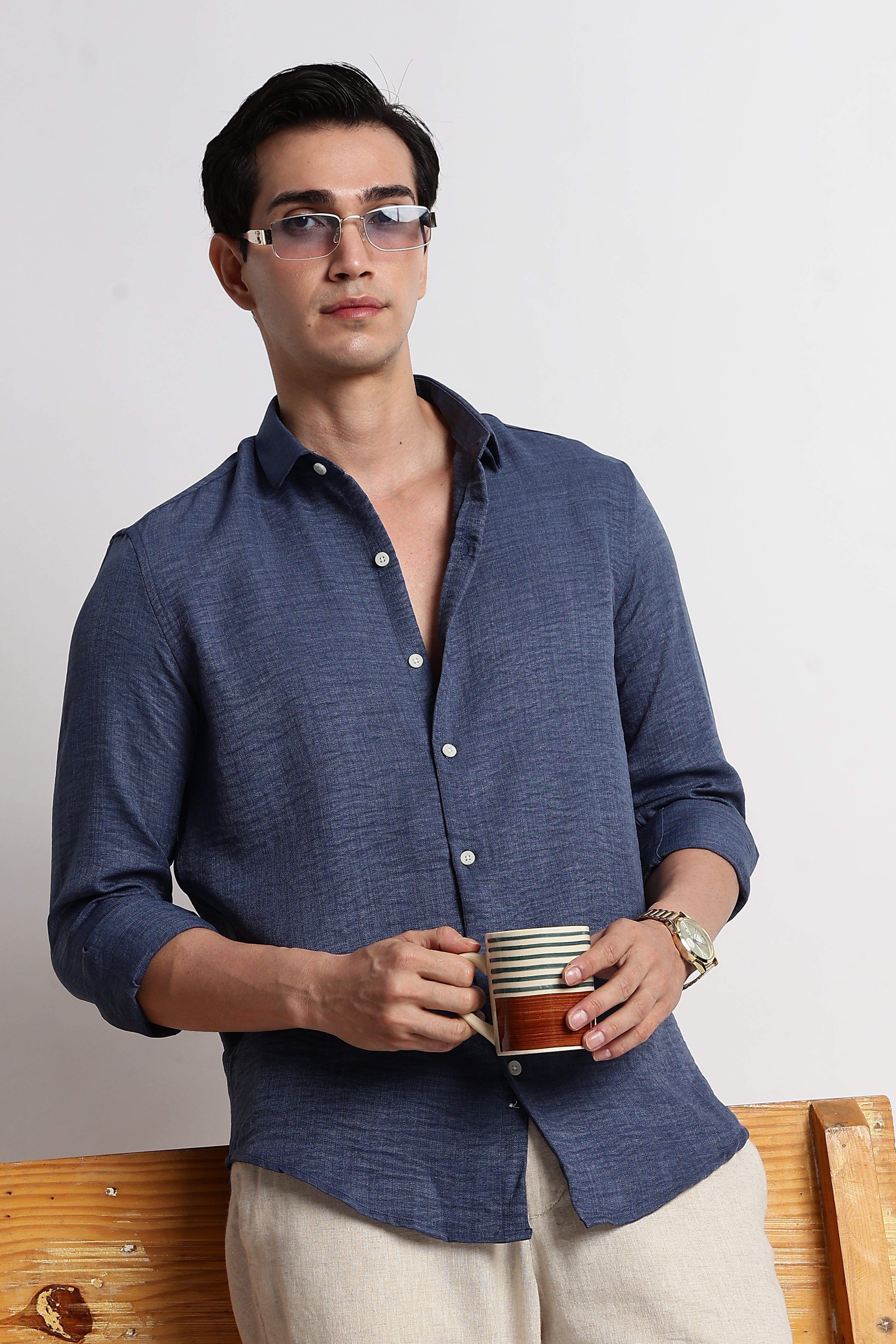 Men Linen-Blend Shirt