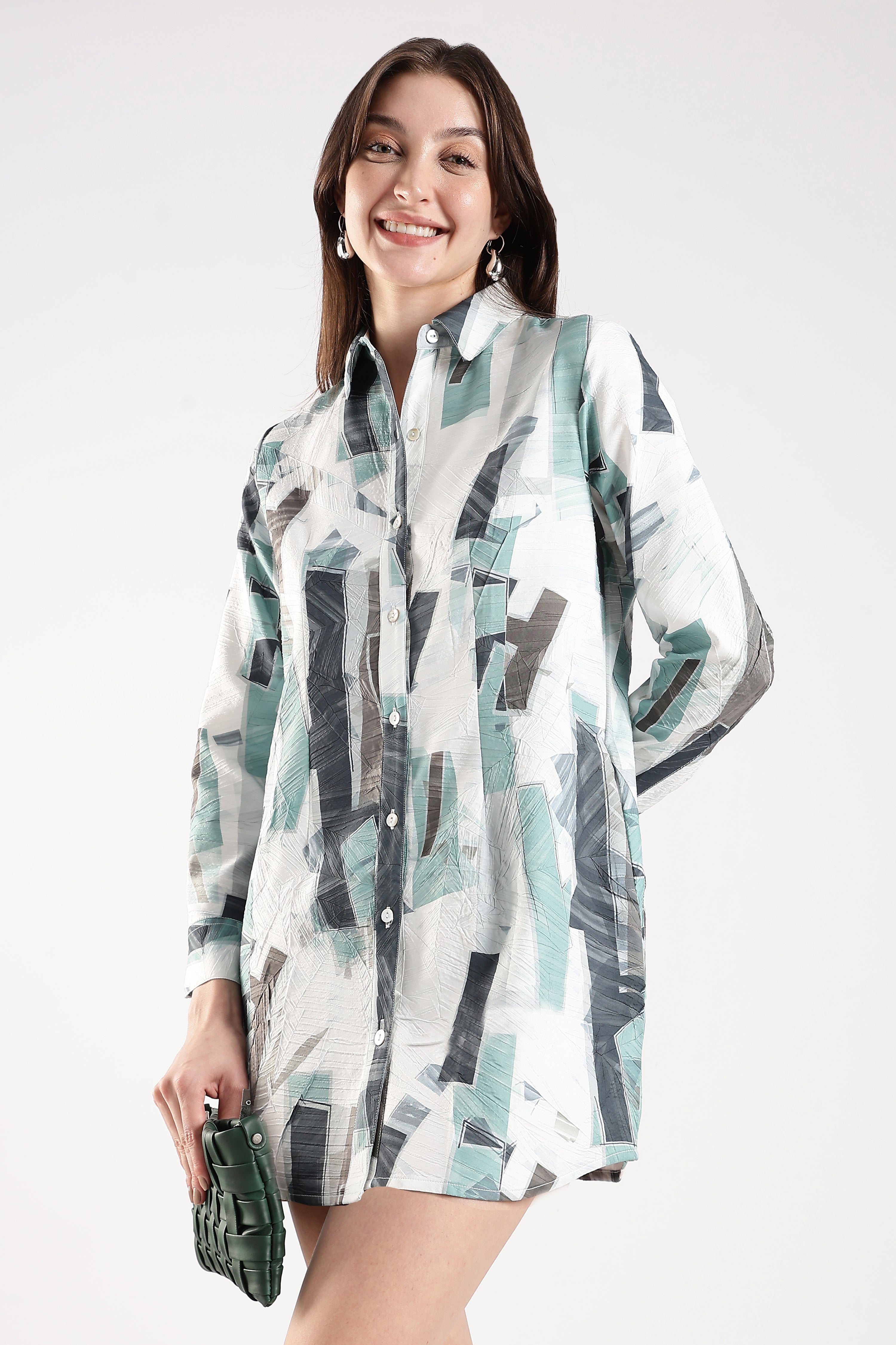 Women Green Full Sleeves Shirt Dress