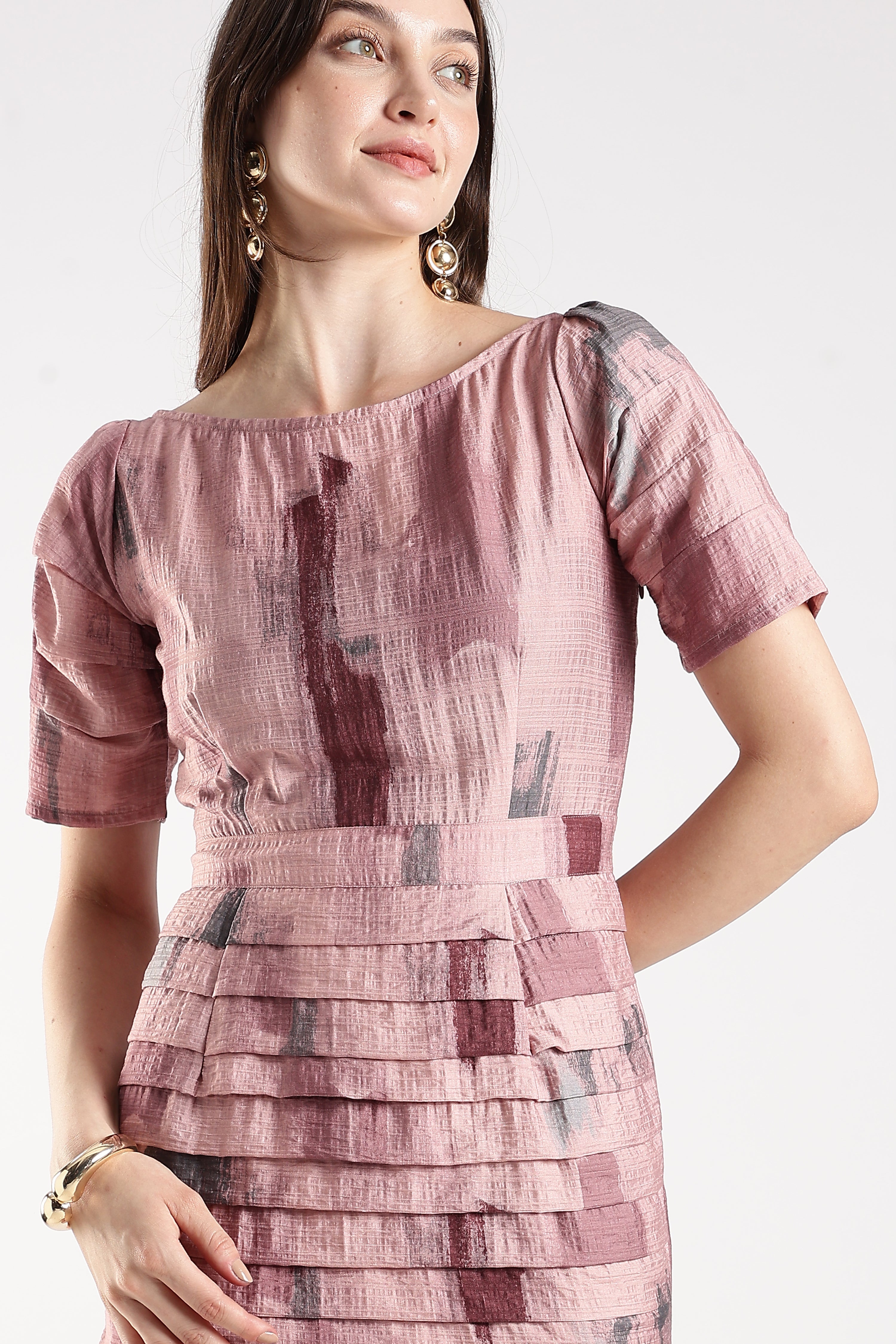 Women Pink Layered Bodycon Dress