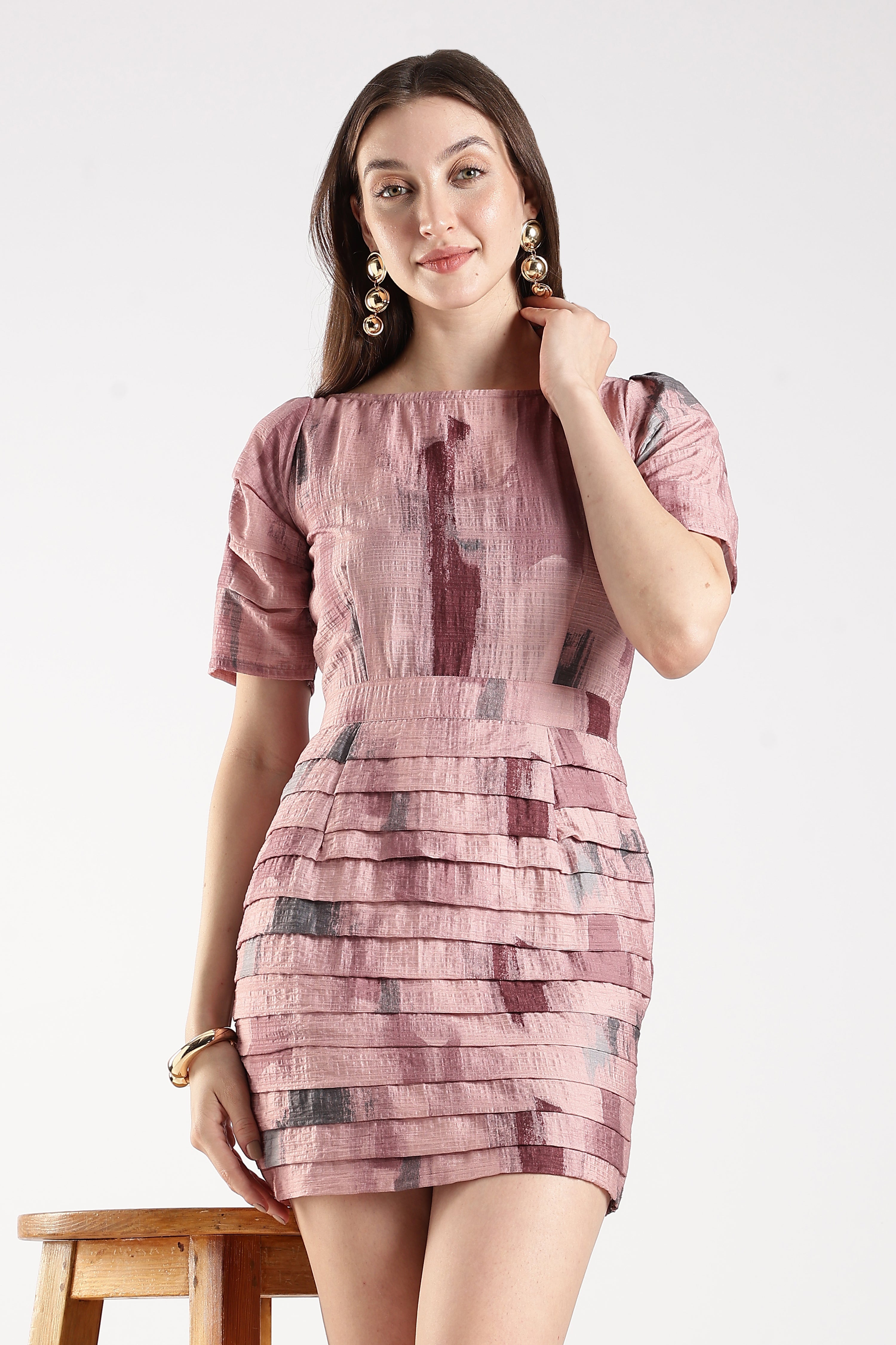 Women Pink Layered Bodycon Dress