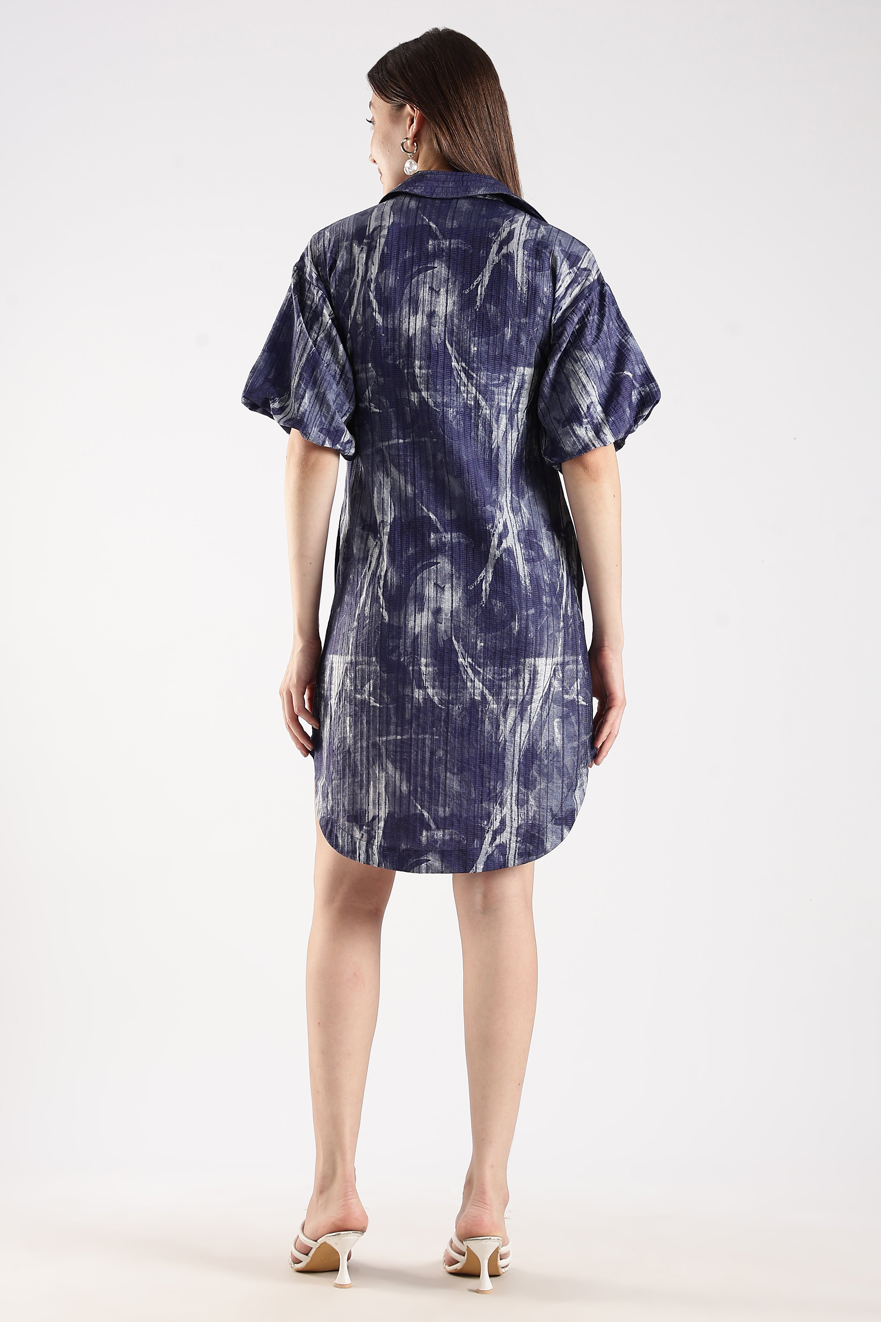 Women Purple Puff Sleeves Shirt Dress