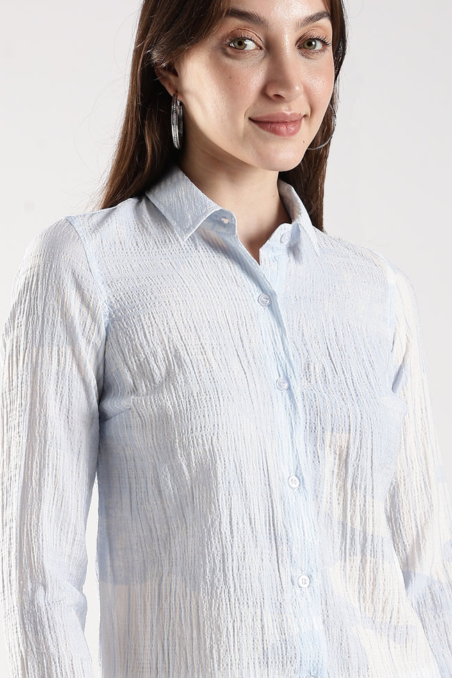 Women Blue Casual Full Sleeves Shirt