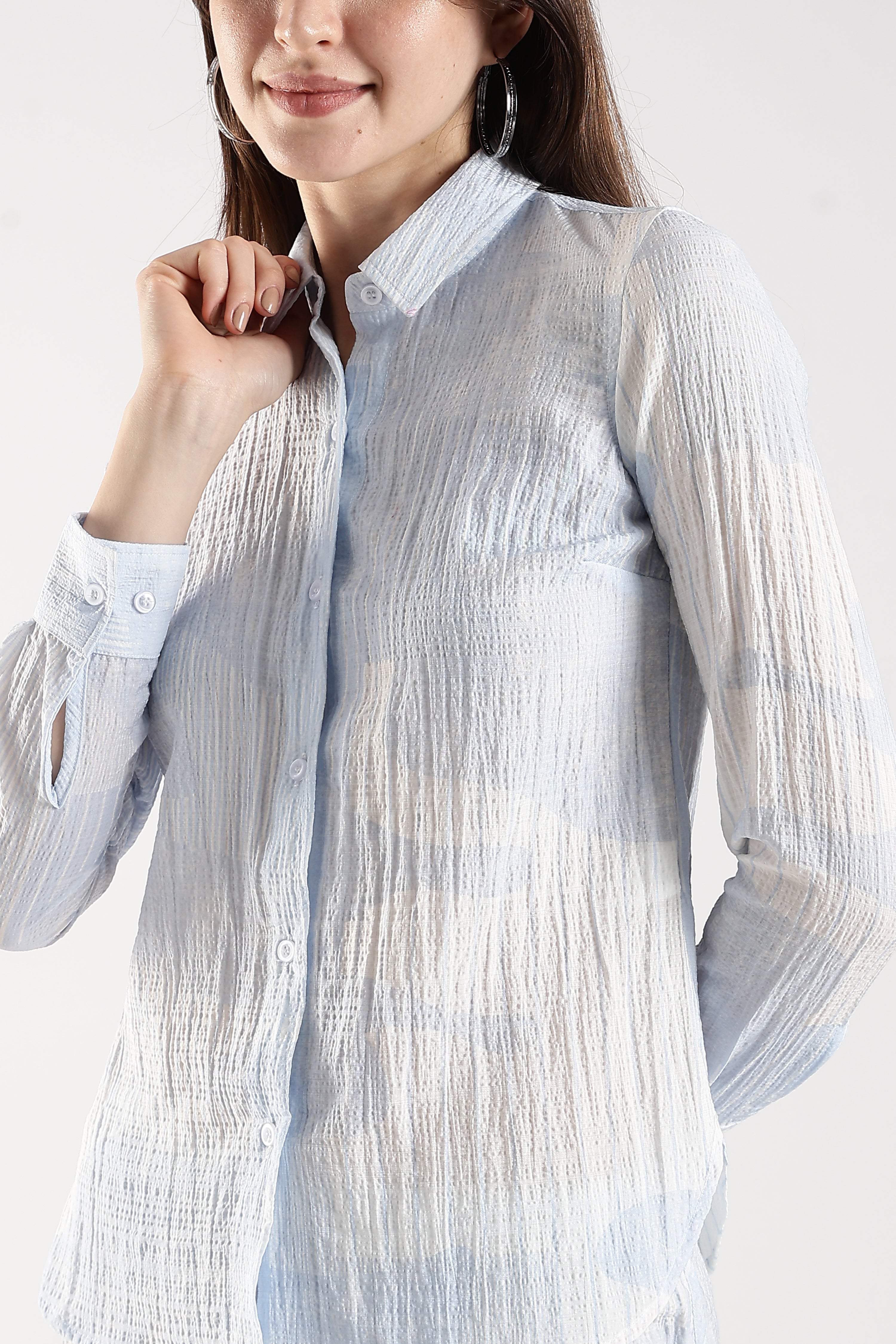 Women Blue Casual Full Sleeves Shirt