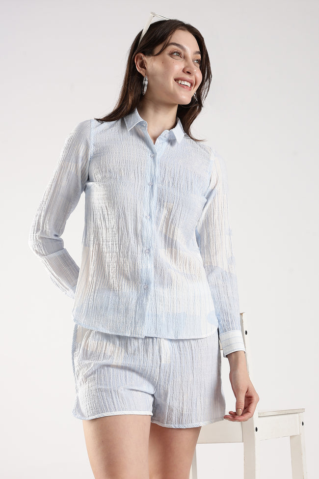 Women Blue Casual Full Sleeves Shirt