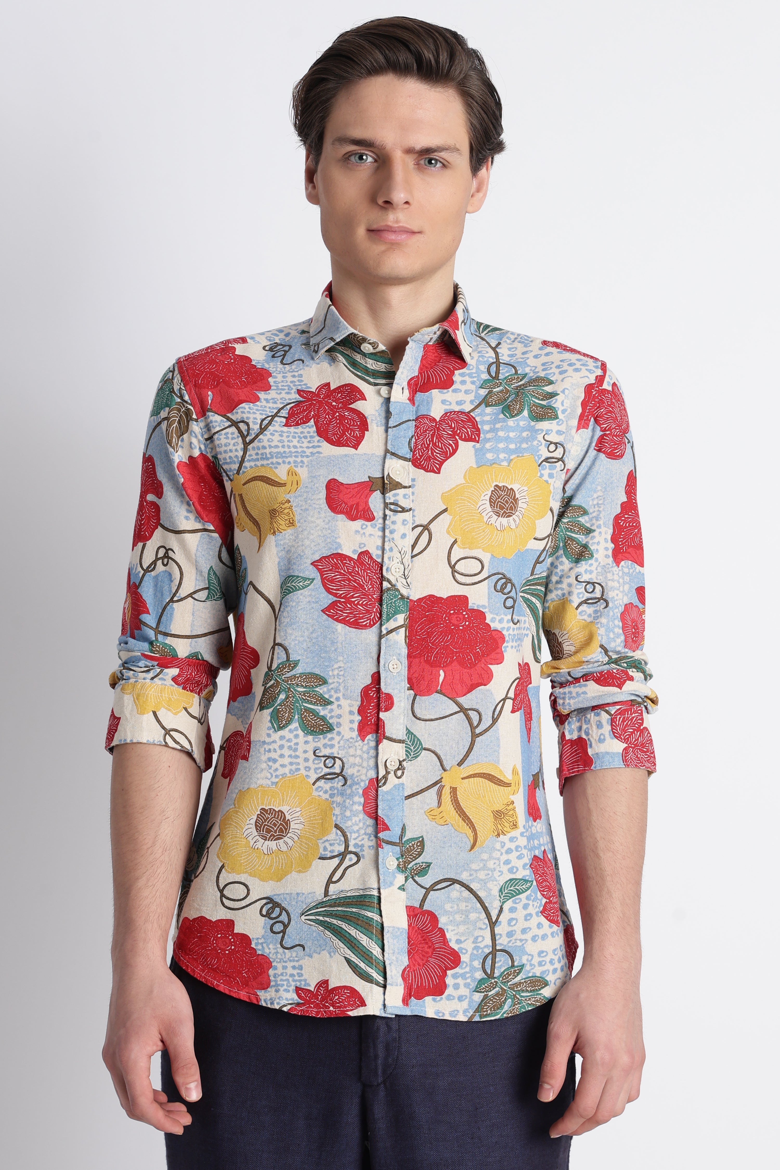 Men Abstract Block Print Shirt