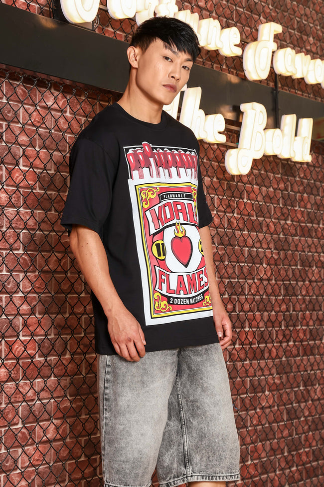 Men Black Oversized Print T-shirt