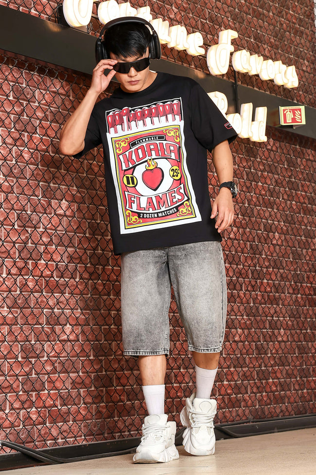 Men Black Oversized Print T-shirt