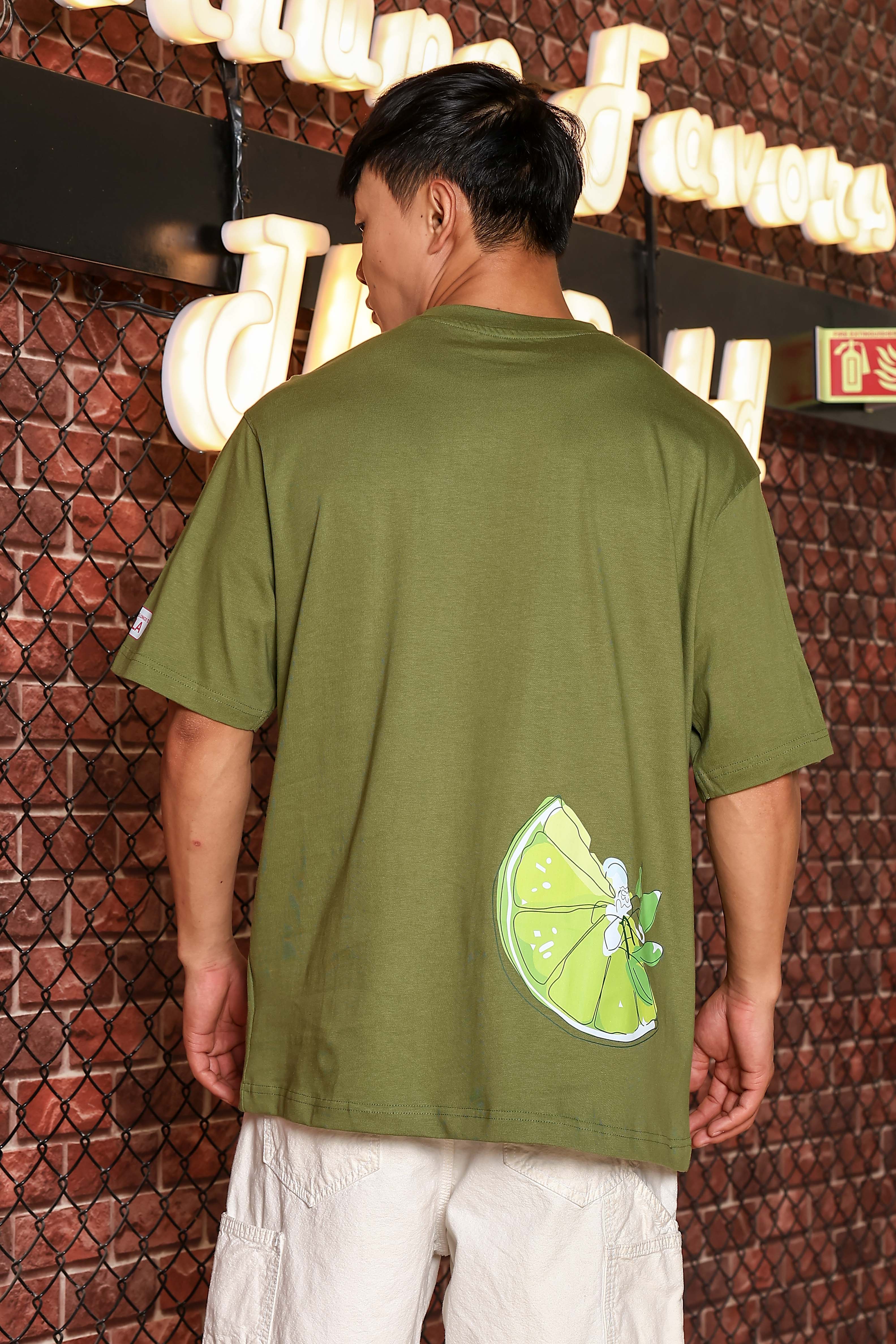 Unisex Olive Oversized Print T-shirt