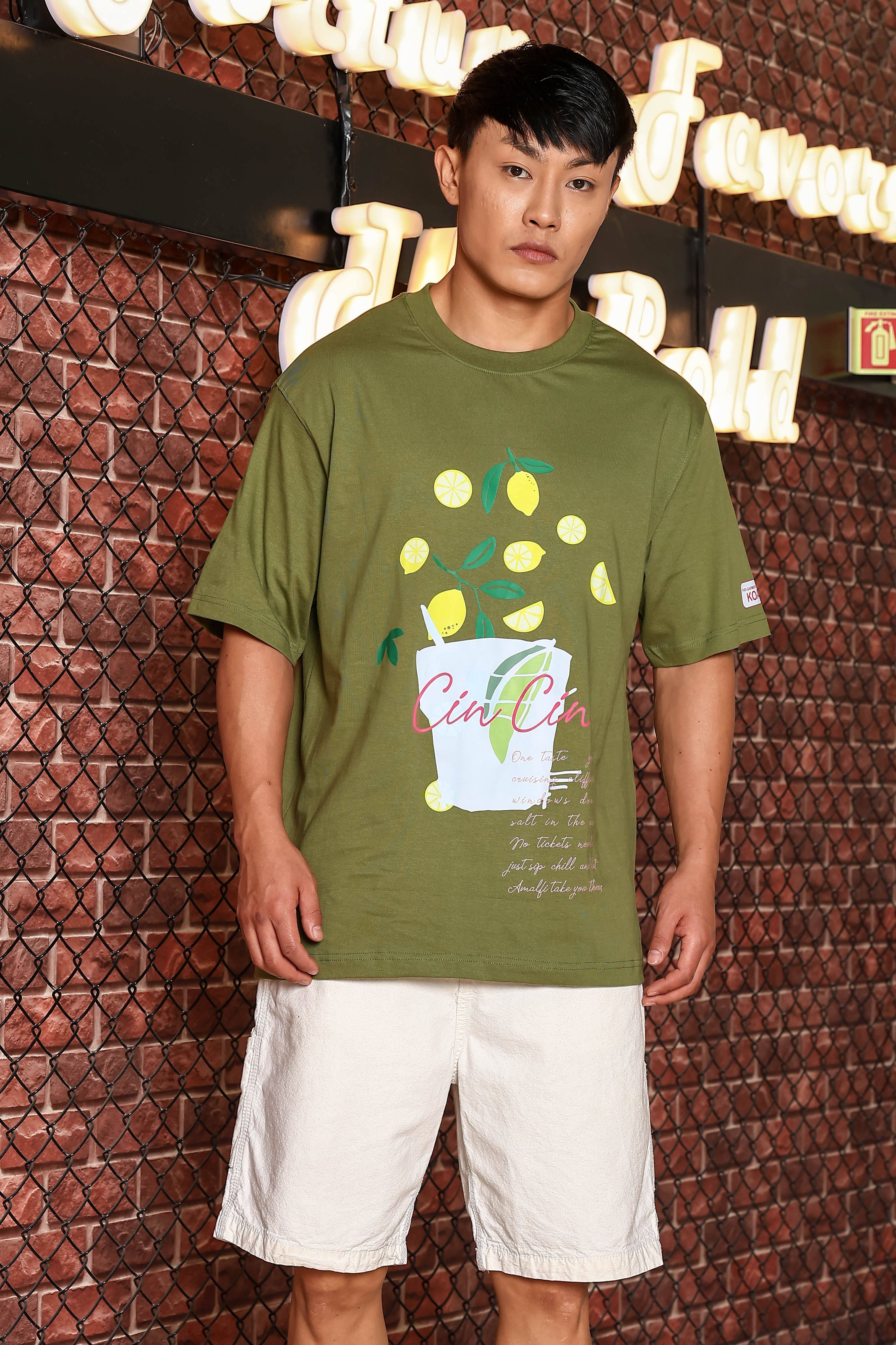 Unisex Olive Oversized Print T-shirt
