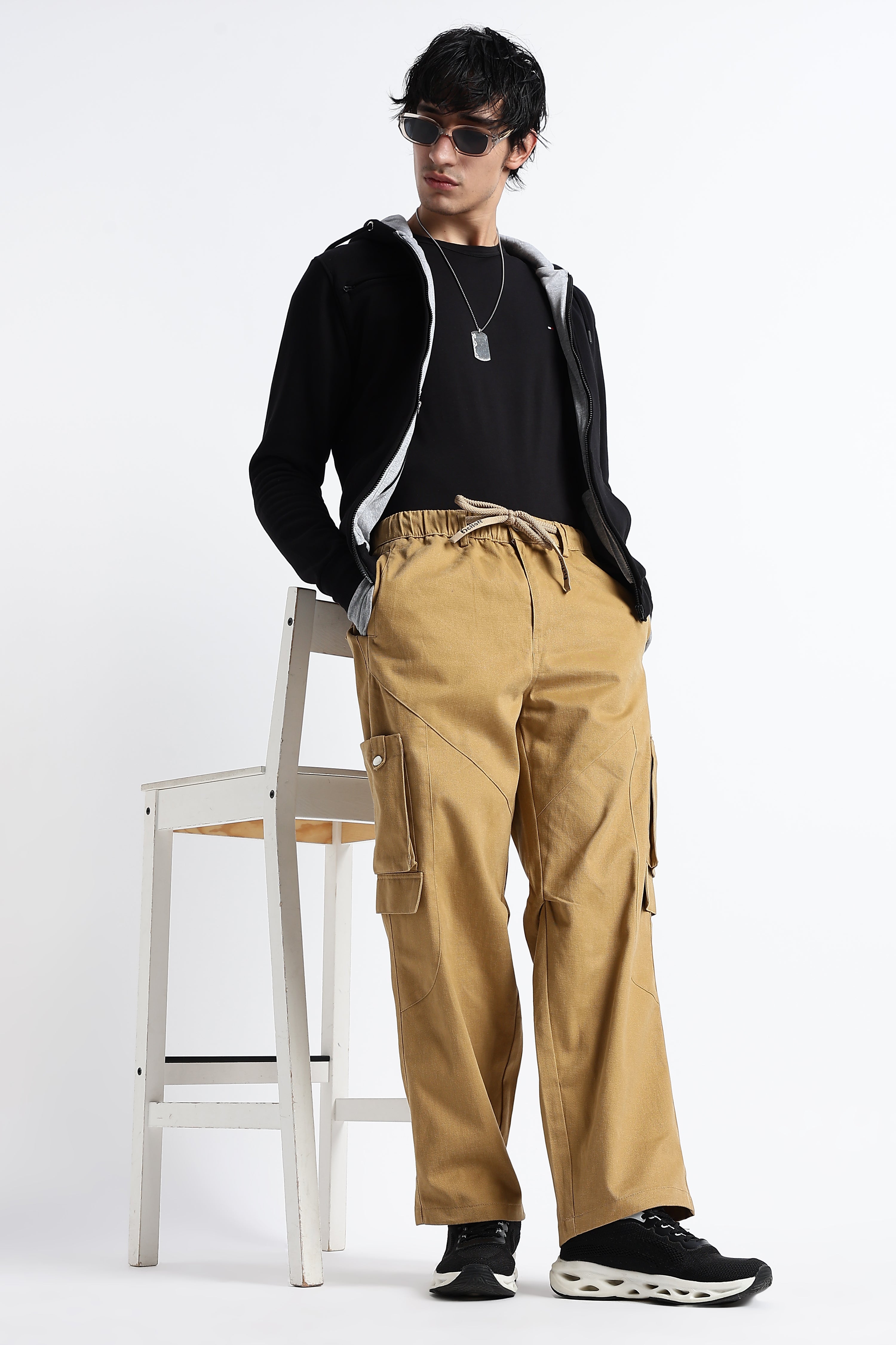 Men Drawstring Cargo Trousers
