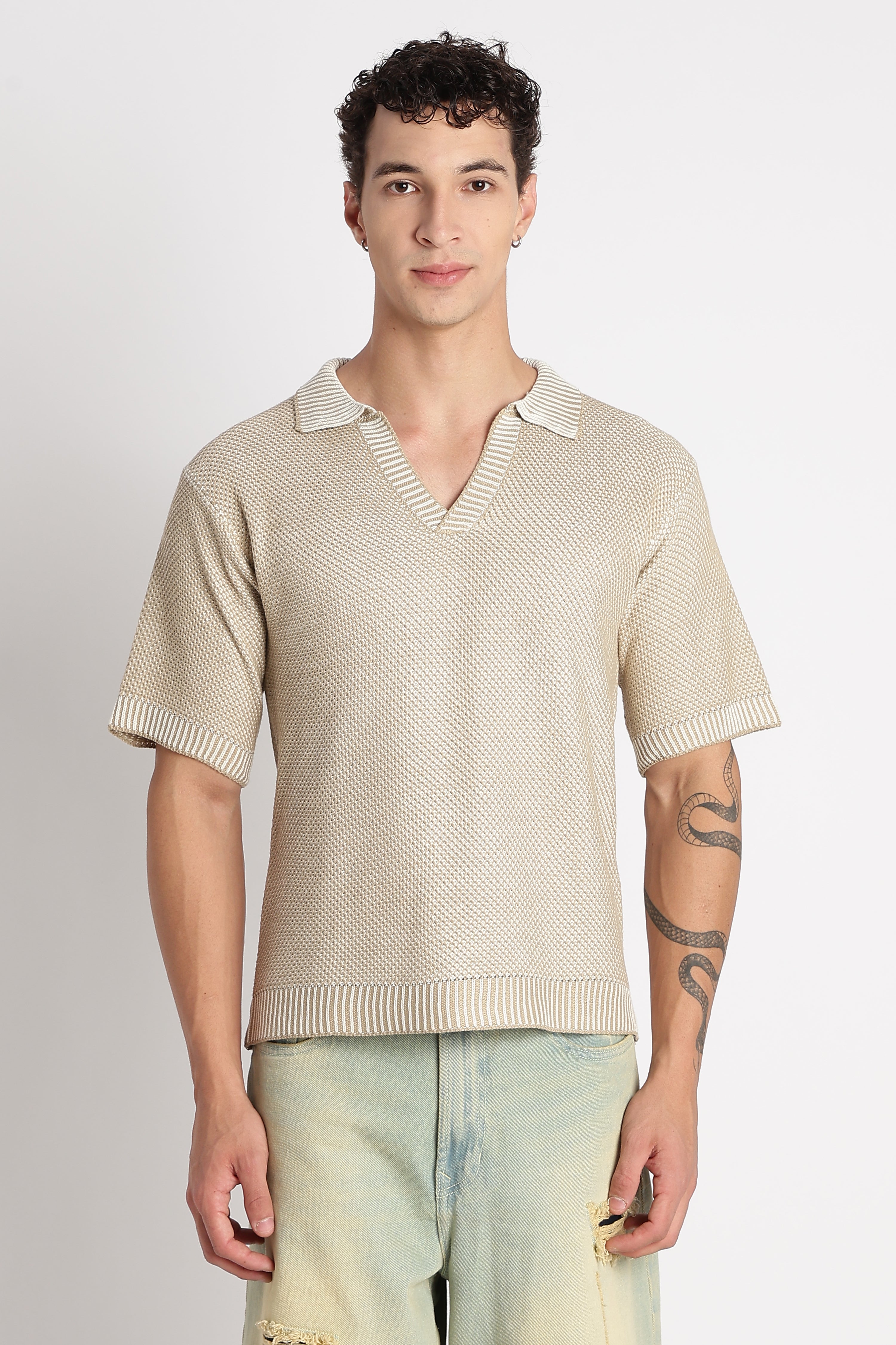 Men Modern Loose Fit with Ribbed Finish T-Shirt