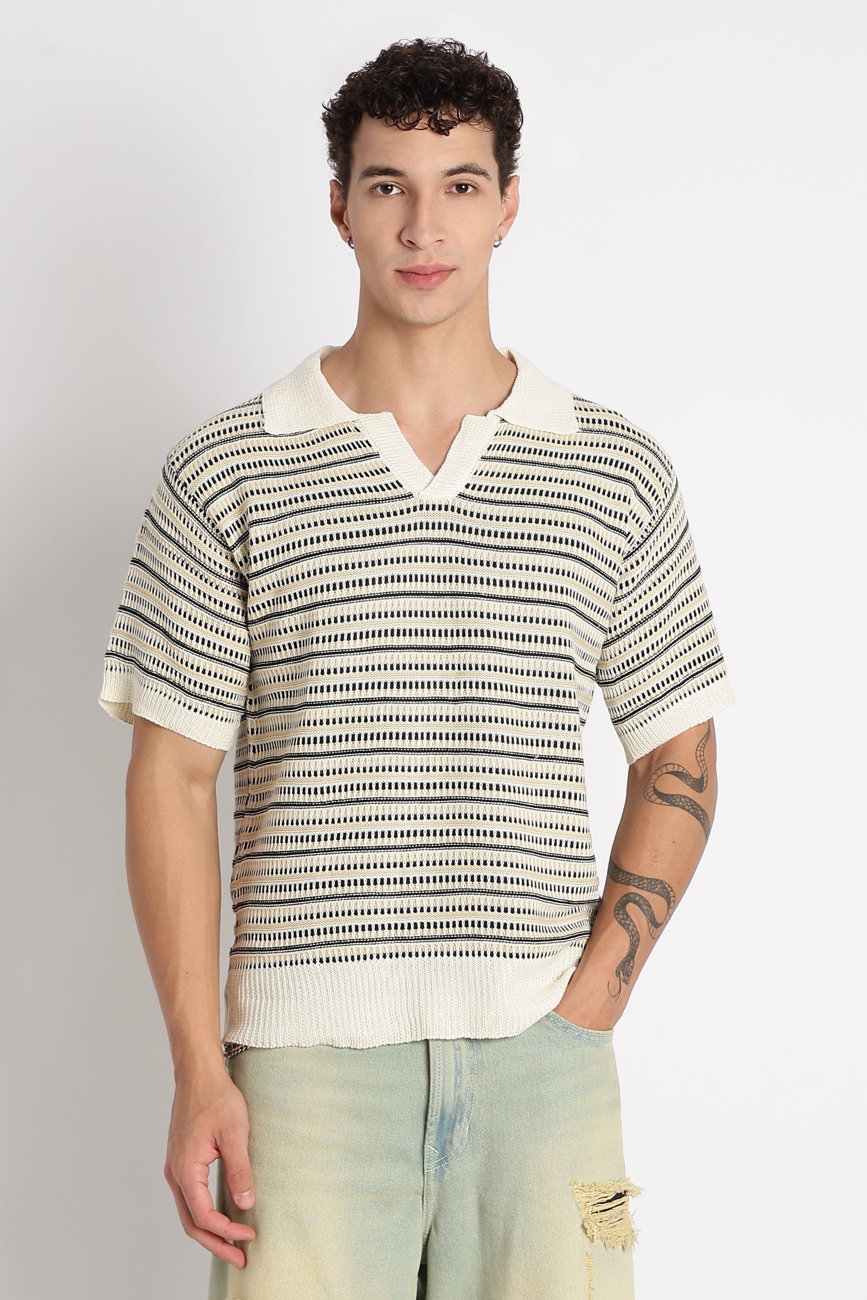Men Stylish Striped Knit T-Shirt