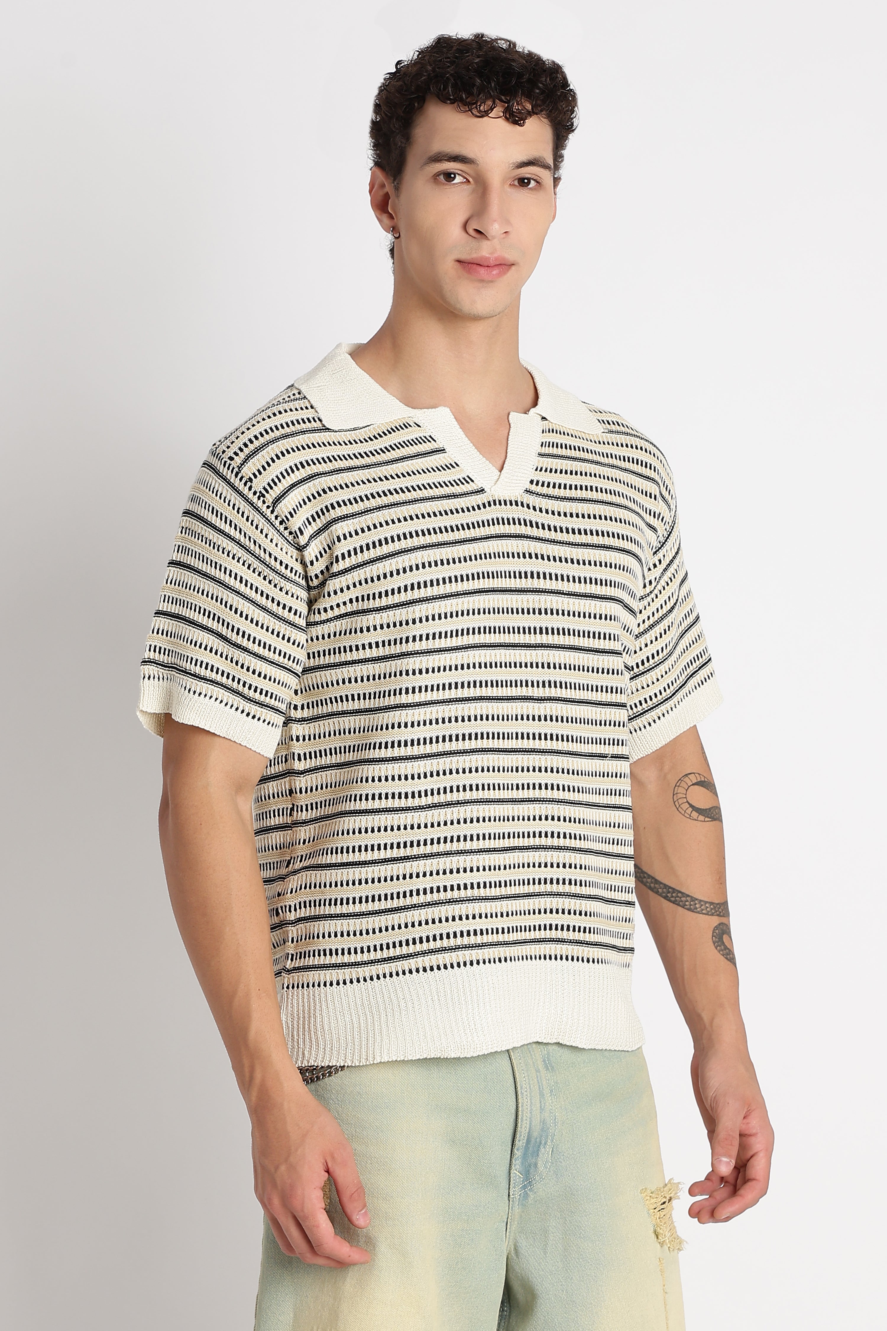 Men Stylish Striped Knit T-Shirt