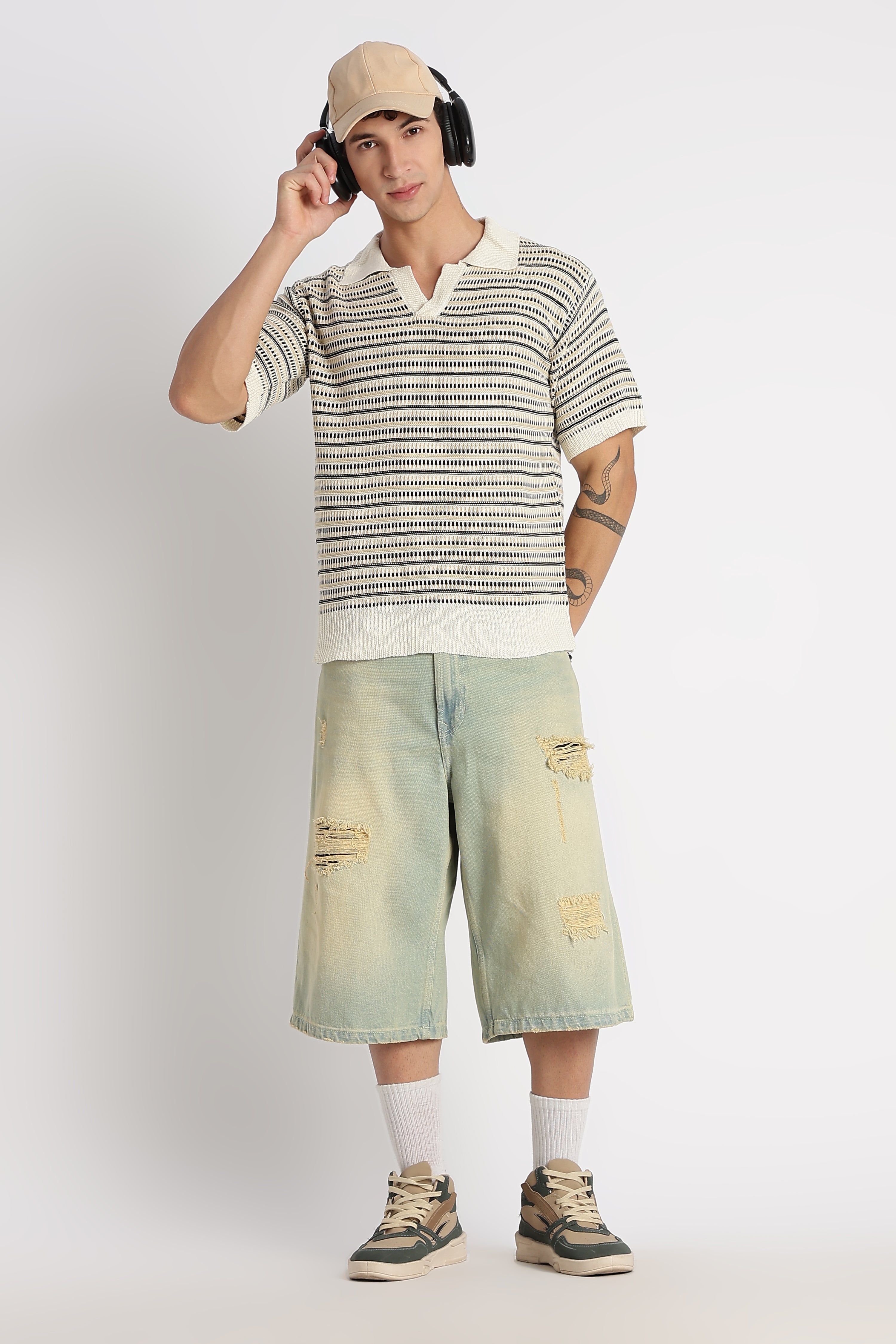 Men Stylish Striped Knit T-Shirt